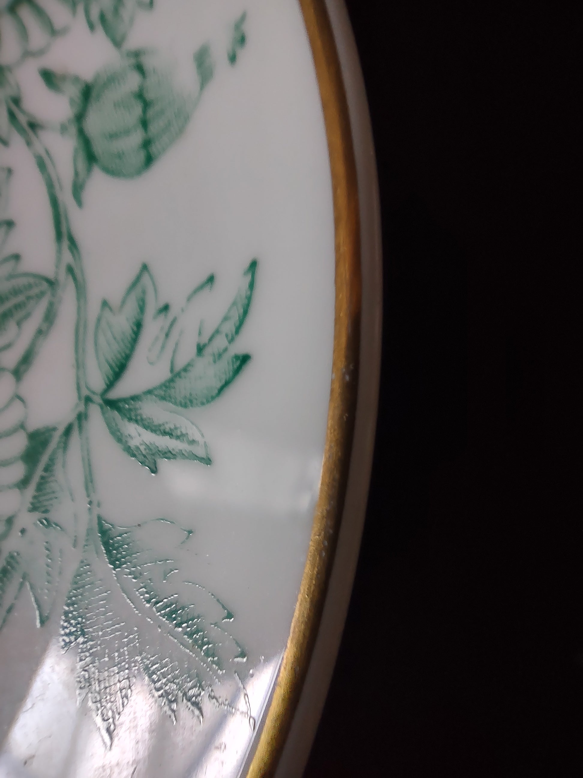 Vintage Wedgwood Saucer Bone China Green Transferware Floral England [6227]