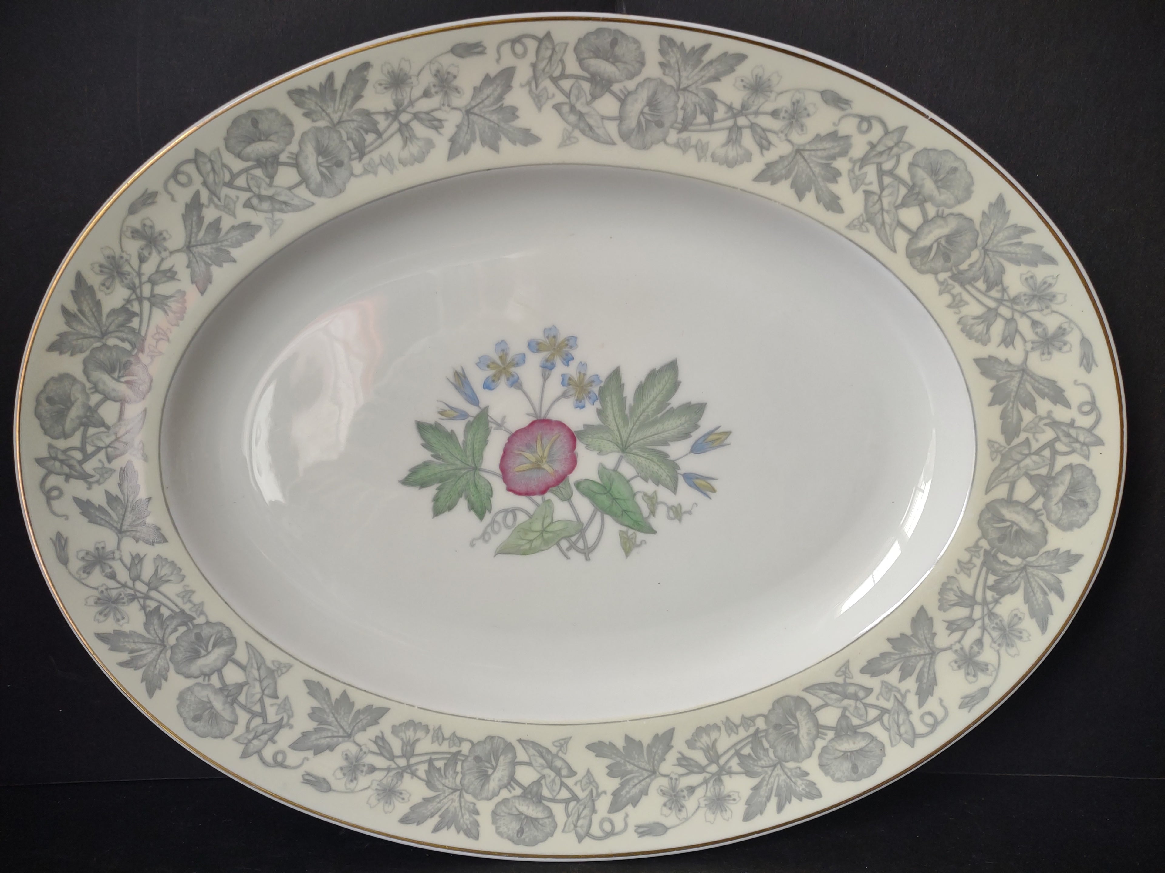 Vintage Wedgwood Oval Serving Platter Floral Botanical Gold Trim 13" [6237]
