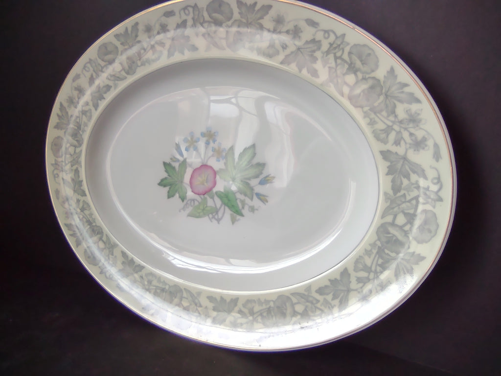 Vintage Wedgwood Oval Serving Platter Floral Botanical Gold Trim 13" [6237]