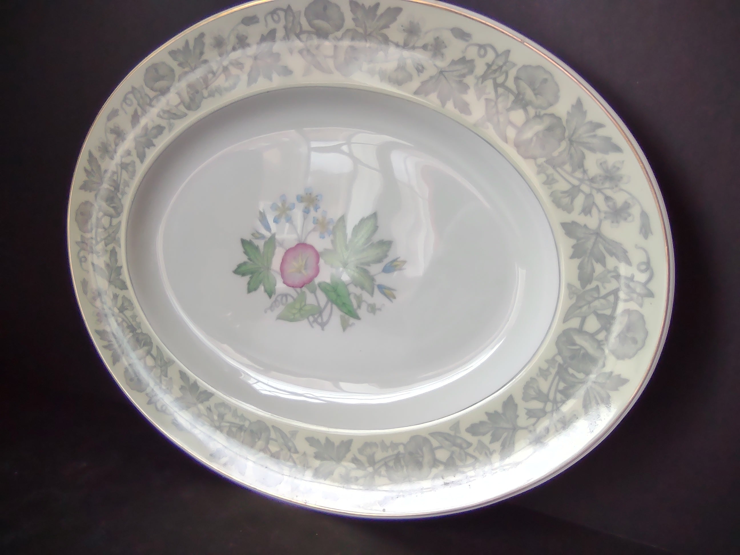 Vintage Wedgwood Oval Serving Platter Floral Botanical Gold Trim 13" [6237]