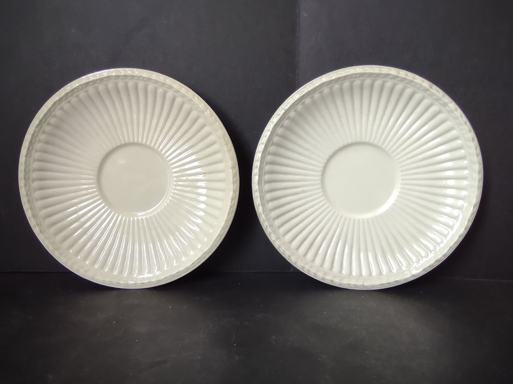 Vintage Wedgwood Demitasse Saucer Pair Green Stamp White Ribbed England ETRURIA Crazing [6230]
