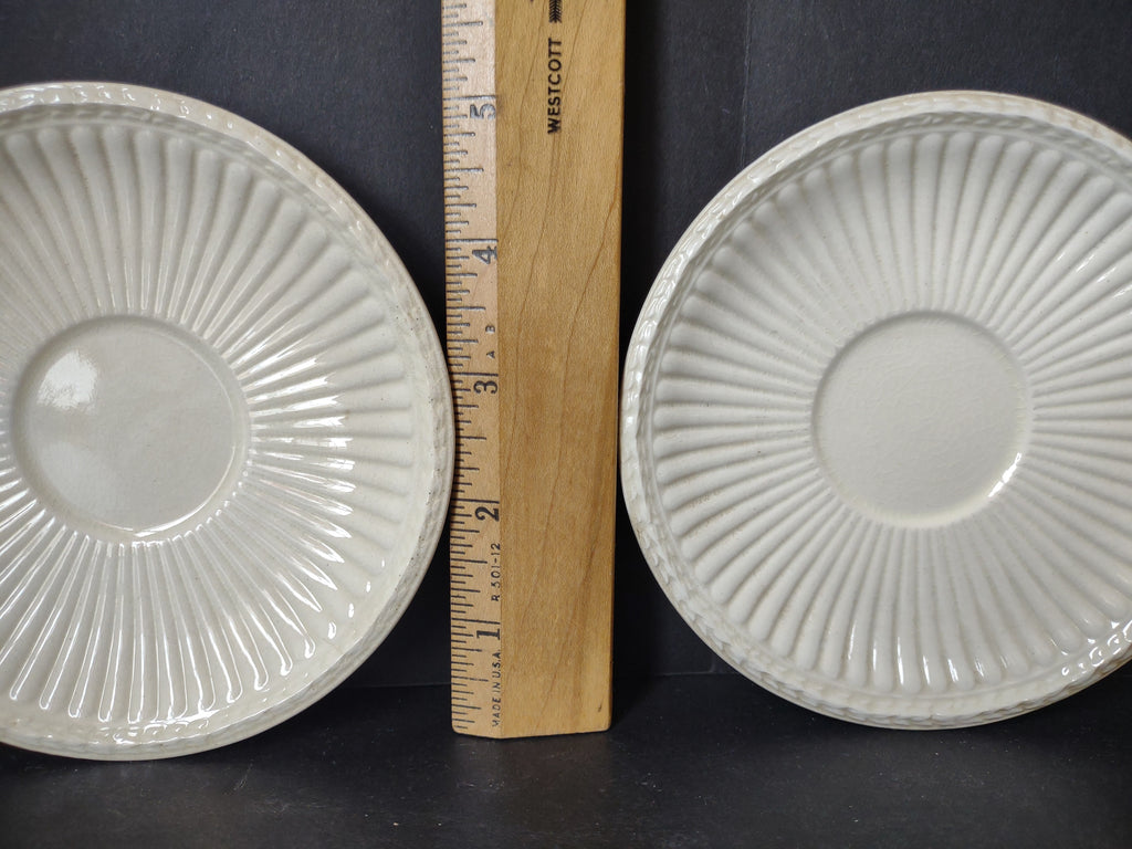 Vintage Wedgwood Demitasse Saucer Pair Green Stamp White Ribbed England ETRURIA Crazing [6230]