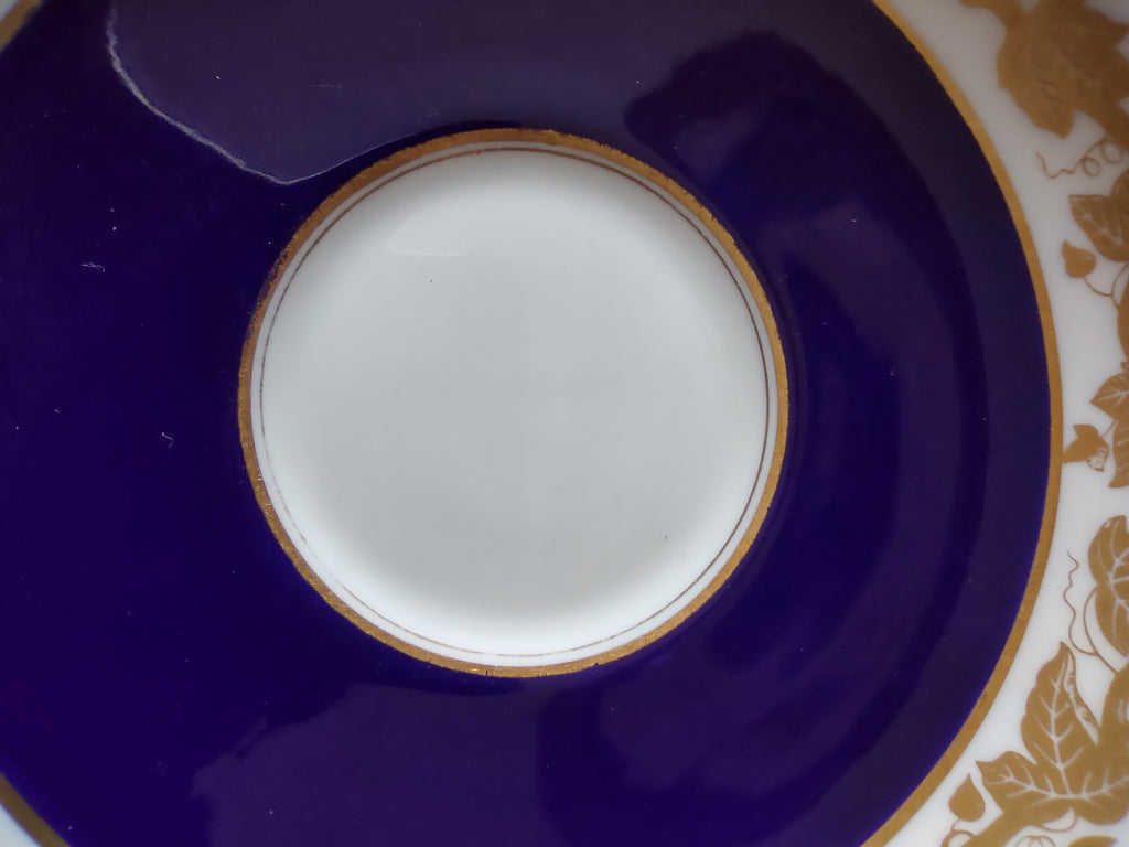 Vintage Wedgwood Saucer Bone China Cobalt Blue Gold Ivy Agincourt England [6232]