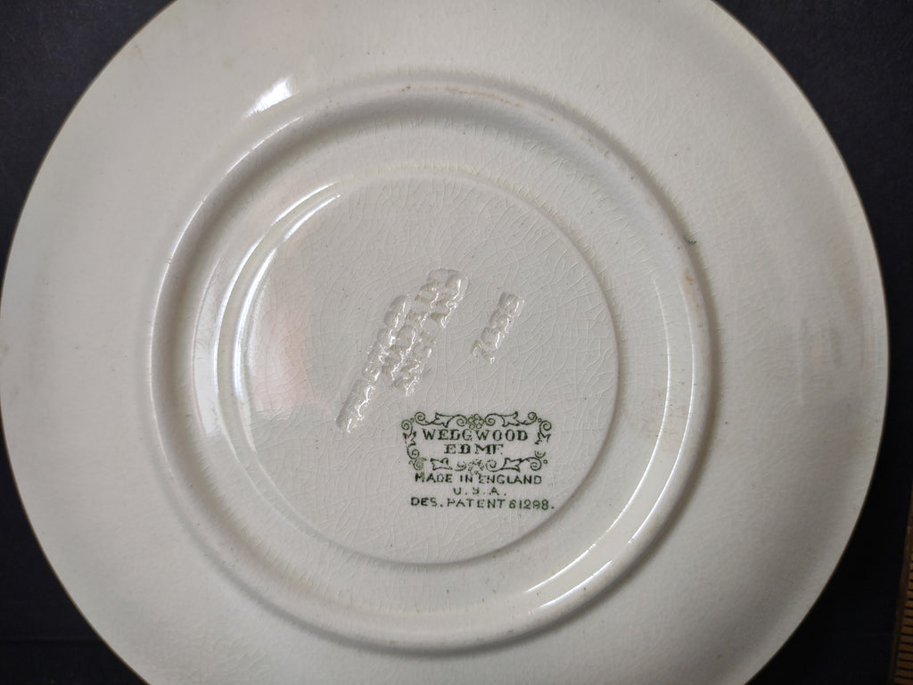 Vintage Wedgwood Demitasse Saucer Pair Green Stamp White Ribbed England ETRURIA Crazing [6230]
