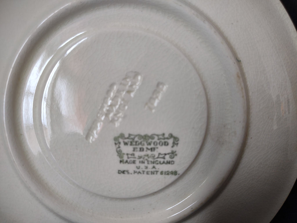 Vintage Wedgwood Demitasse Saucer Pair Green Stamp White Ribbed England ETRURIA Crazing [6230]
