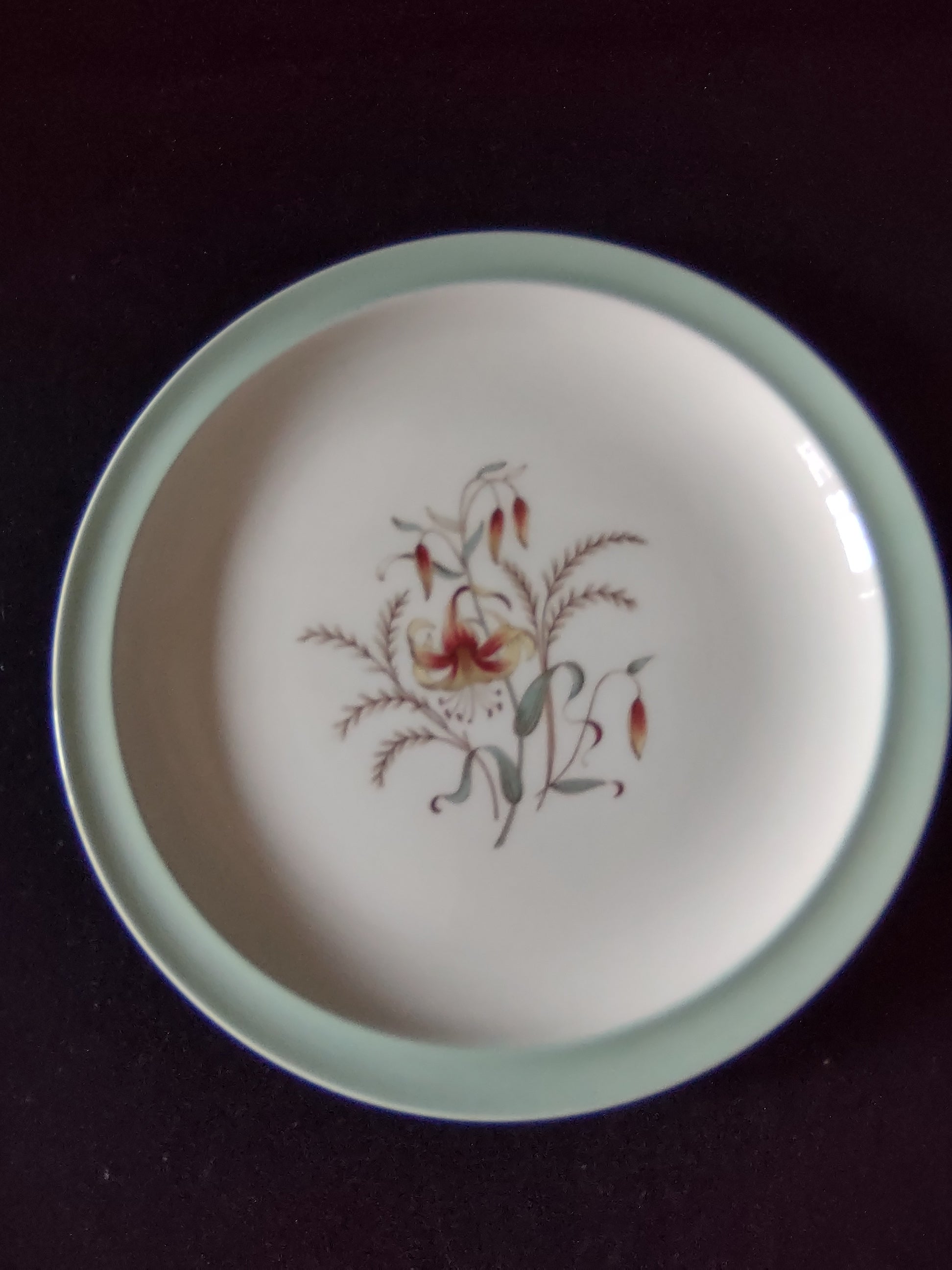 Vintage Wedgwood Tiger Lily Dinner Plate Mint Green Rim England [6240]