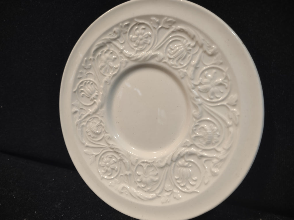 Vintage Wedgwood Patrician Embossed White Demitasse Espresso Saucer England [6243]