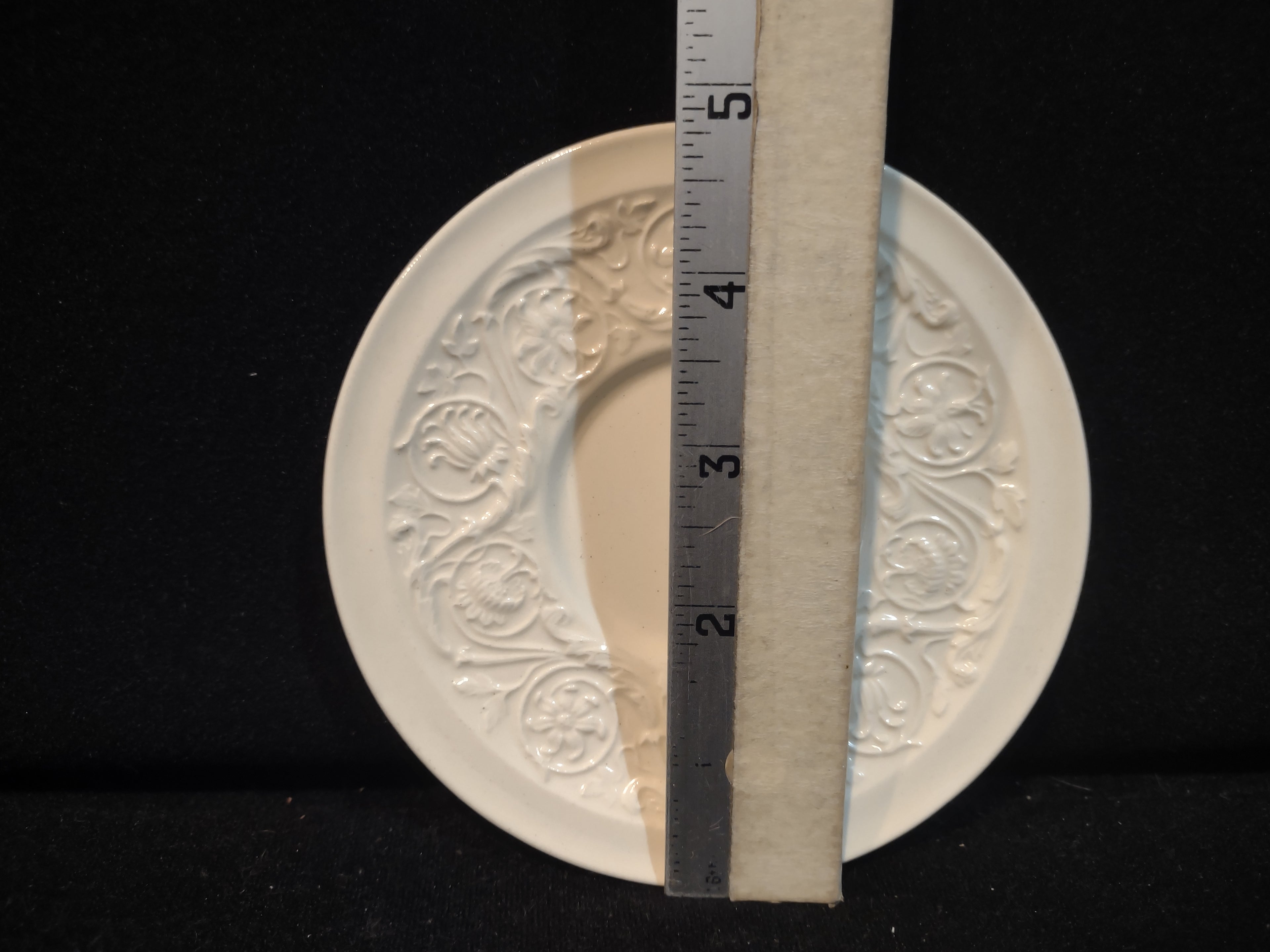 Vintage Wedgwood Patrician Embossed White Demitasse Espresso Saucer England [6243]