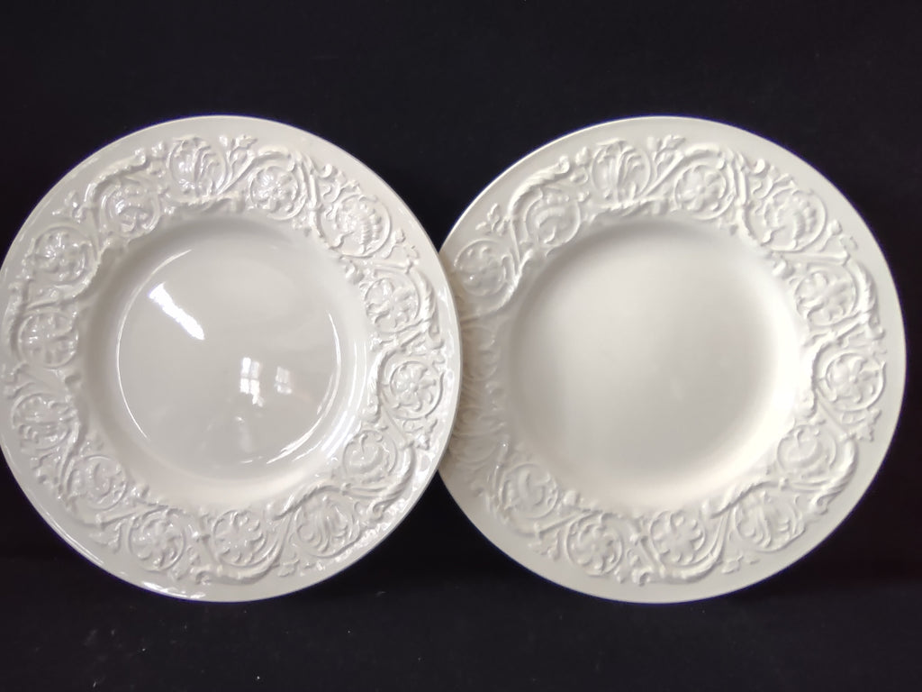 Vintage Wedgwood Patrician Cream Embossed 8" Dinner Plates Set of 2 [6248]
