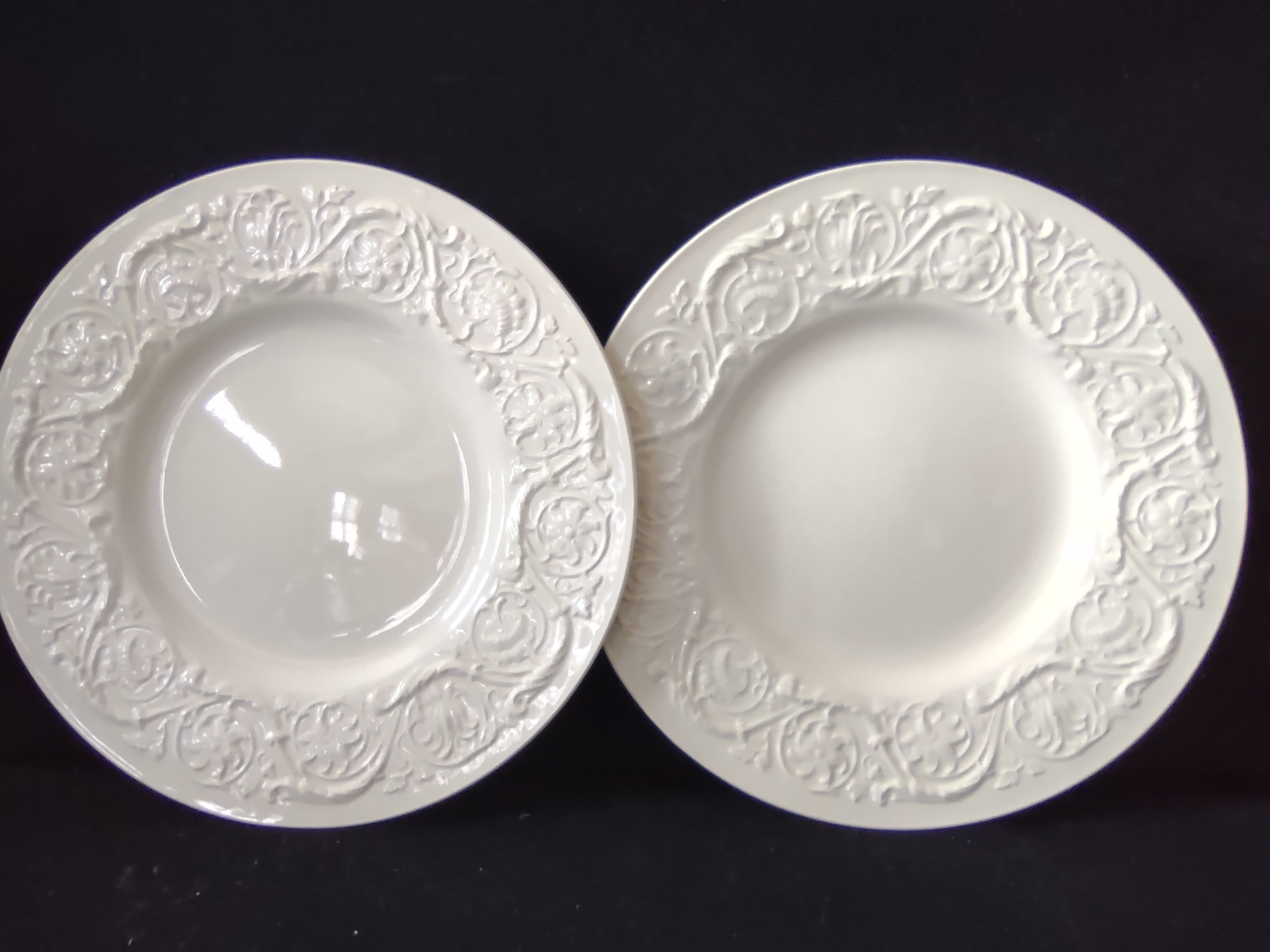 Vintage Wedgwood Patrician Cream Embossed 8" Dinner Plates Set of 2 [6248]