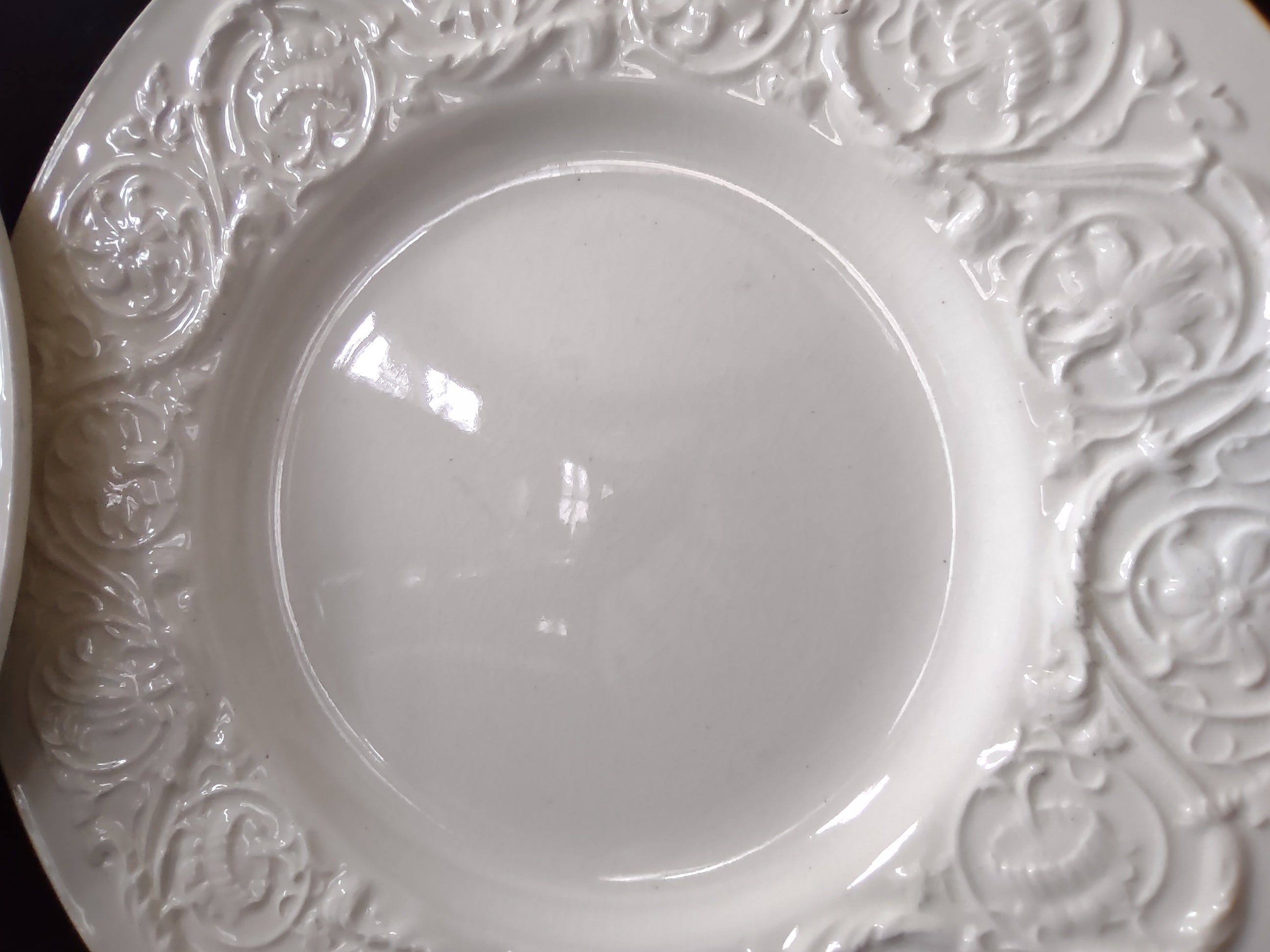 Vintage Wedgwood Patrician Cream Embossed 8" Dinner Plates Set of 2 [6248]