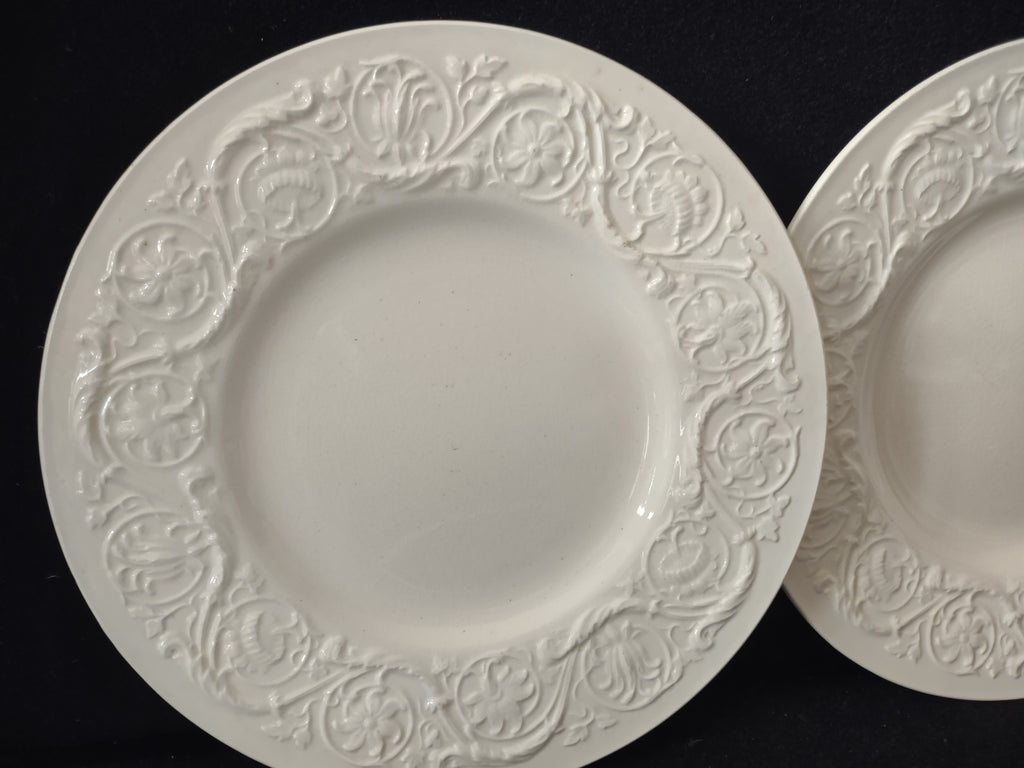 Vintage Wedgwood Patrician Cream Embossed 8" Dinner Plates Set of 2 [6248]