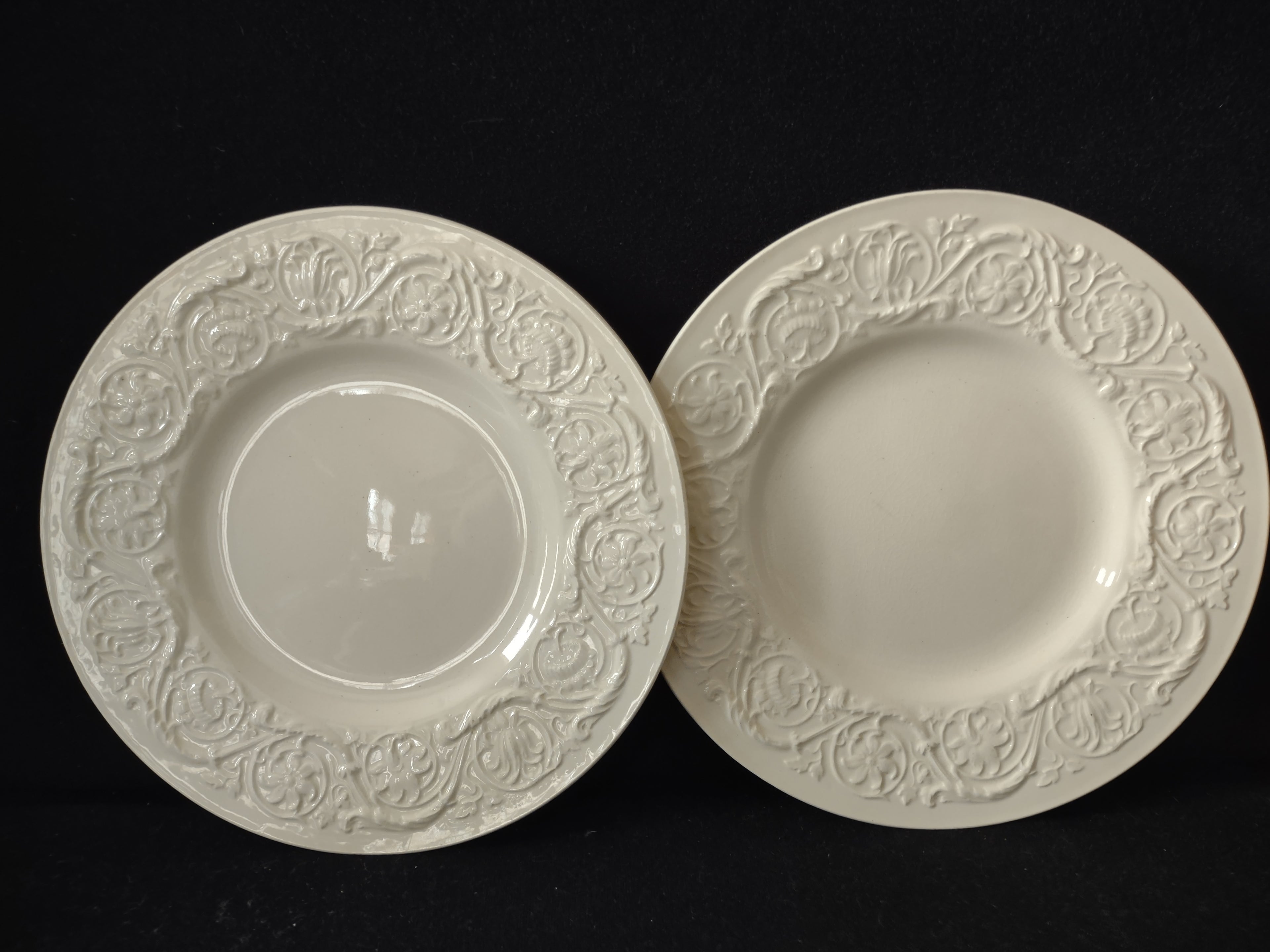 Vintage Wedgwood Patrician Cream Embossed 8" Dinner Plates Set of 2 [6248]
