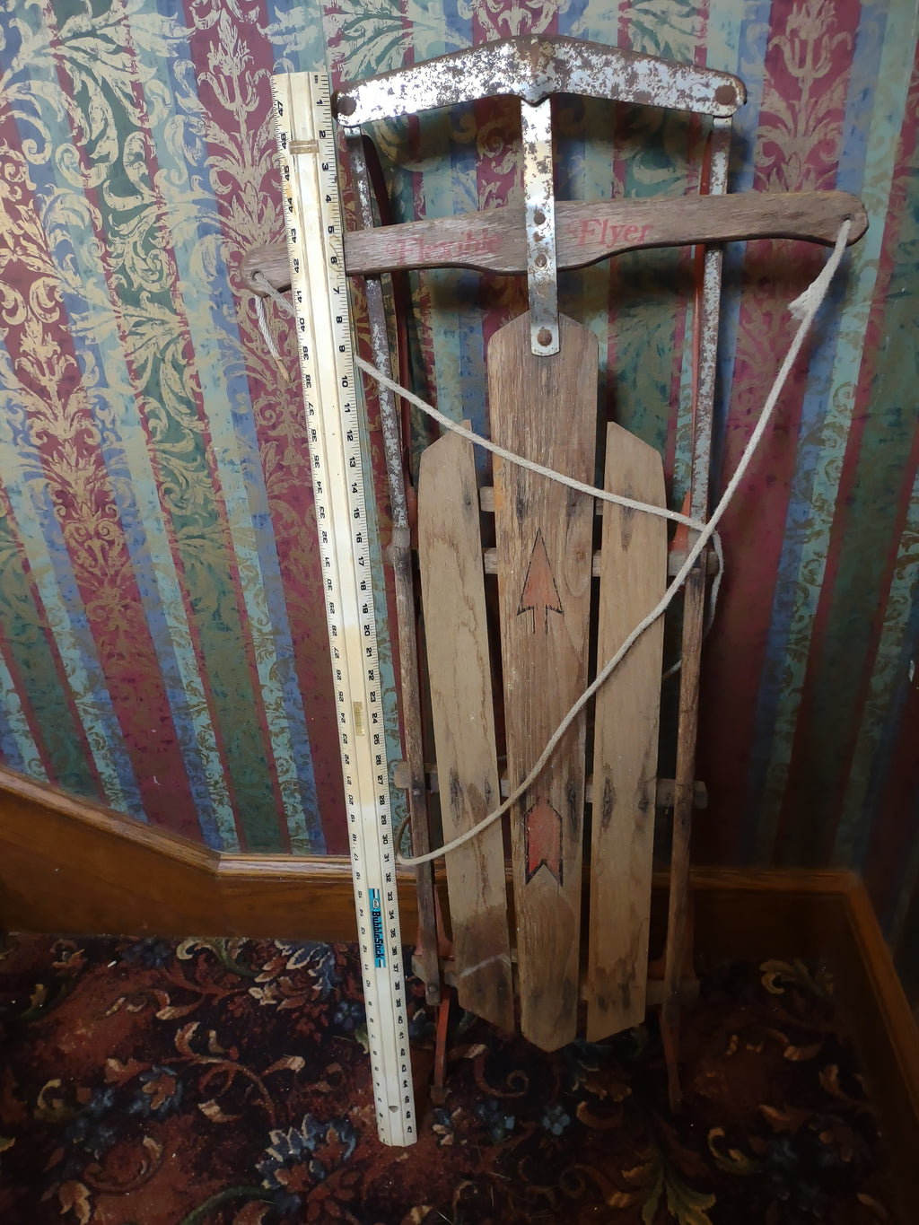 Vintage Flexible Flyer Model F048 Wood Sled Red Metal Runners 1970s [1342]