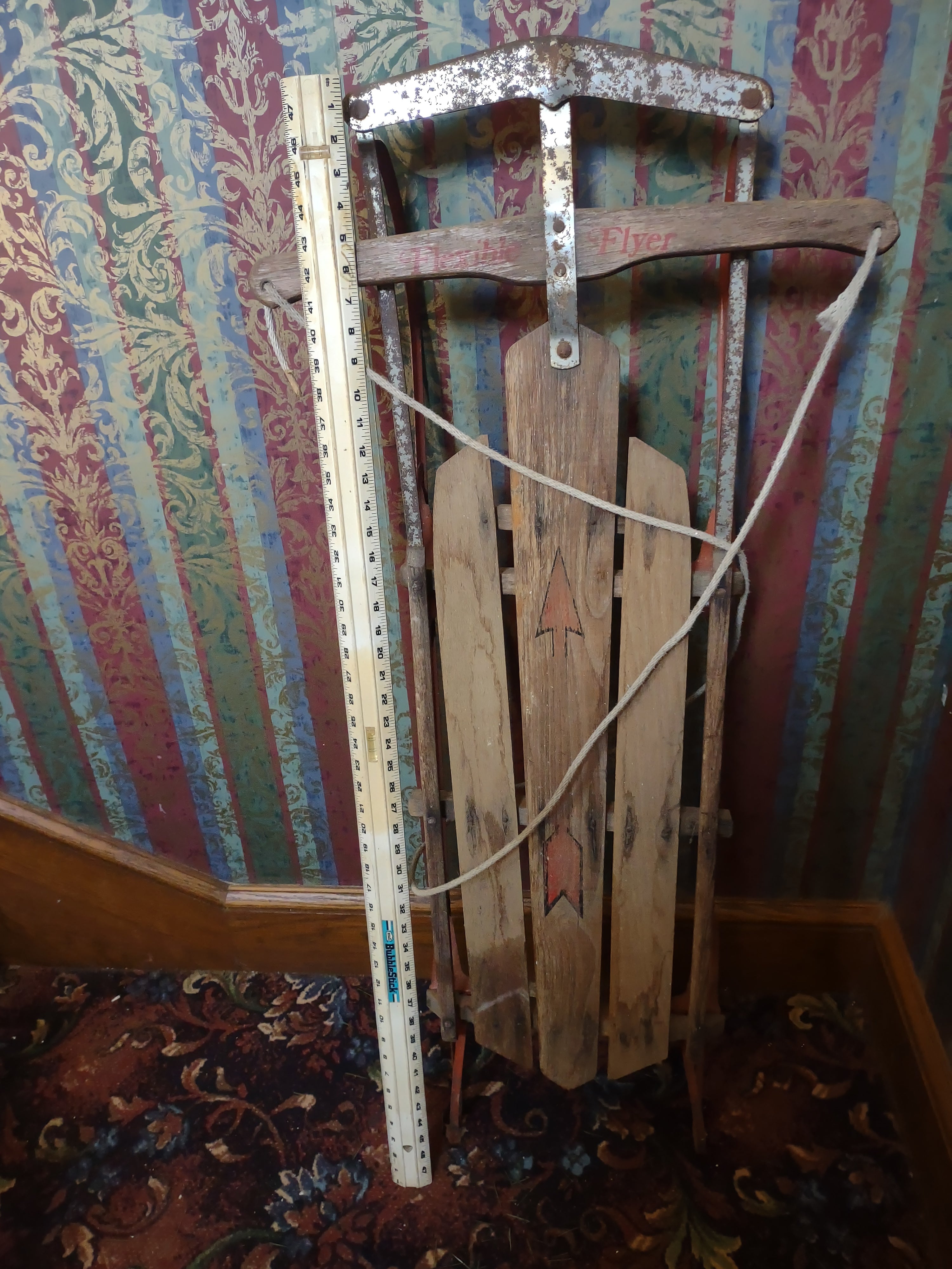 Vintage Flexible Flyer Model F048 Wood Sled Red Metal Runners 1970s [1342]