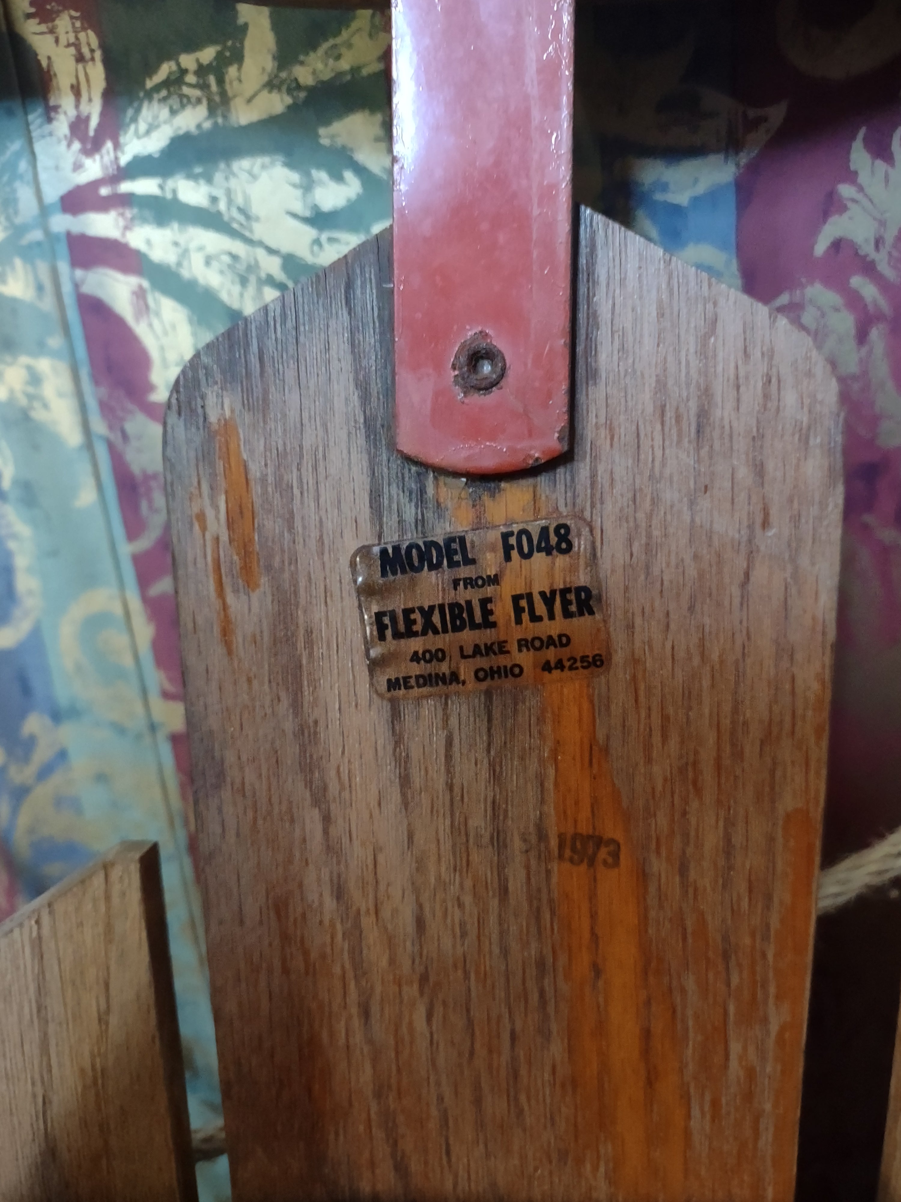 Vintage Flexible Flyer Model F048 Wood Sled Red Metal Runners 1970s [1342]
