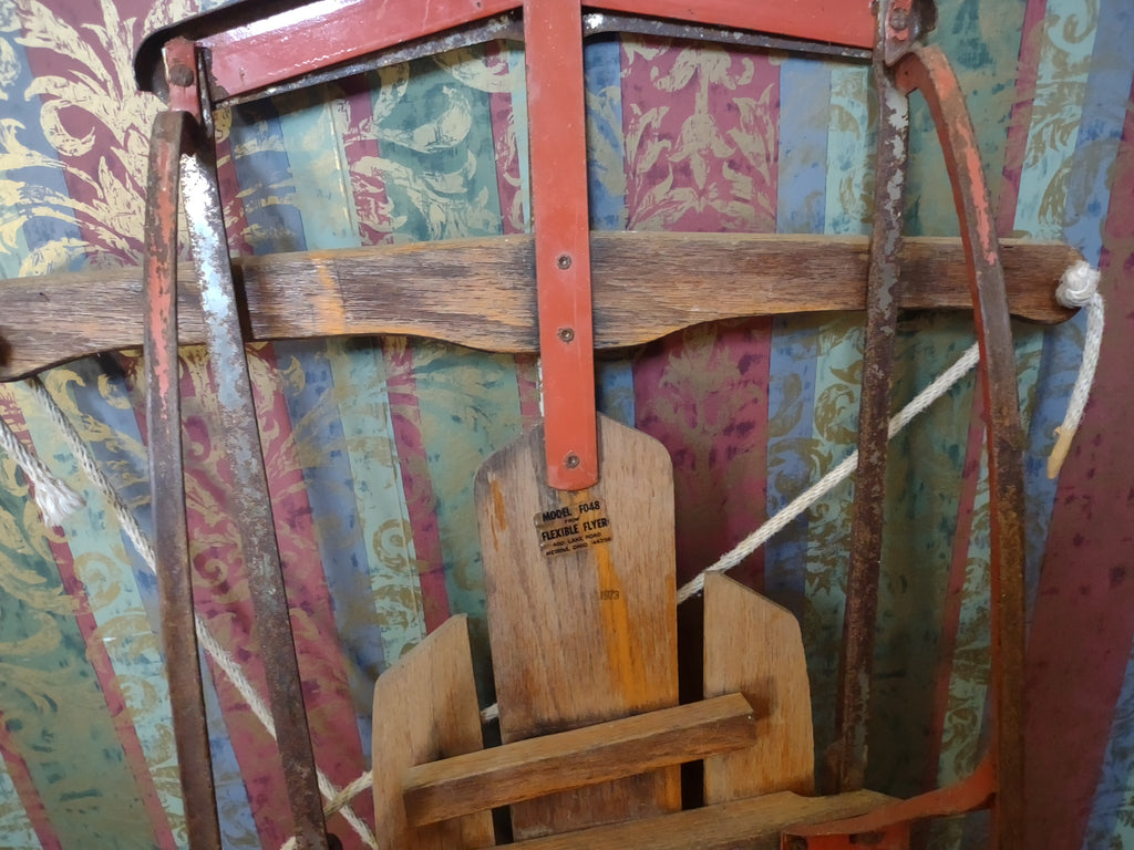 Vintage Flexible Flyer Model F048 Wood Sled Red Metal Runners 1970s [1342]