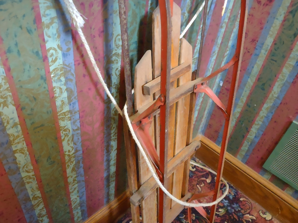 Vintage Flexible Flyer Model F048 Wood Sled Red Metal Runners 1970s [1342]
