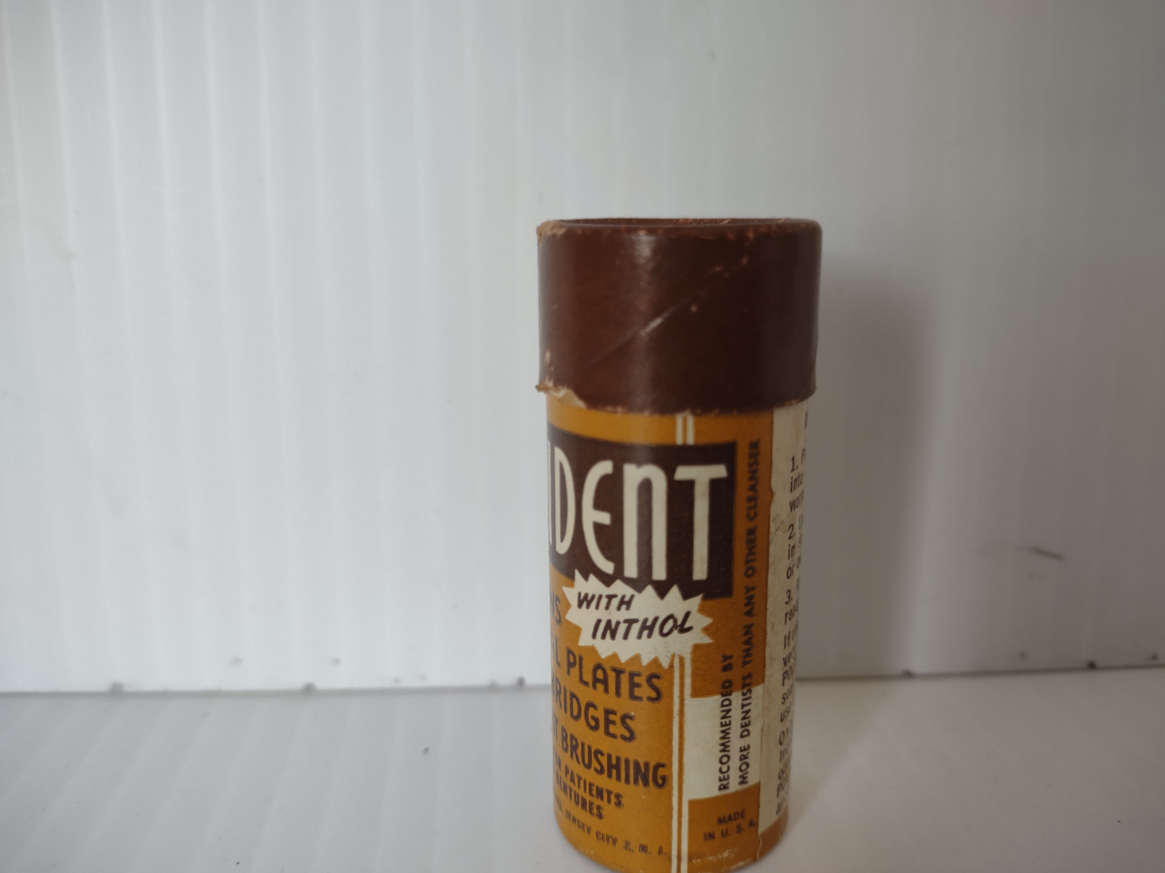 Vintage Polident Denture Cleaner Paper Container EMPTY Brown & Gold [6474]