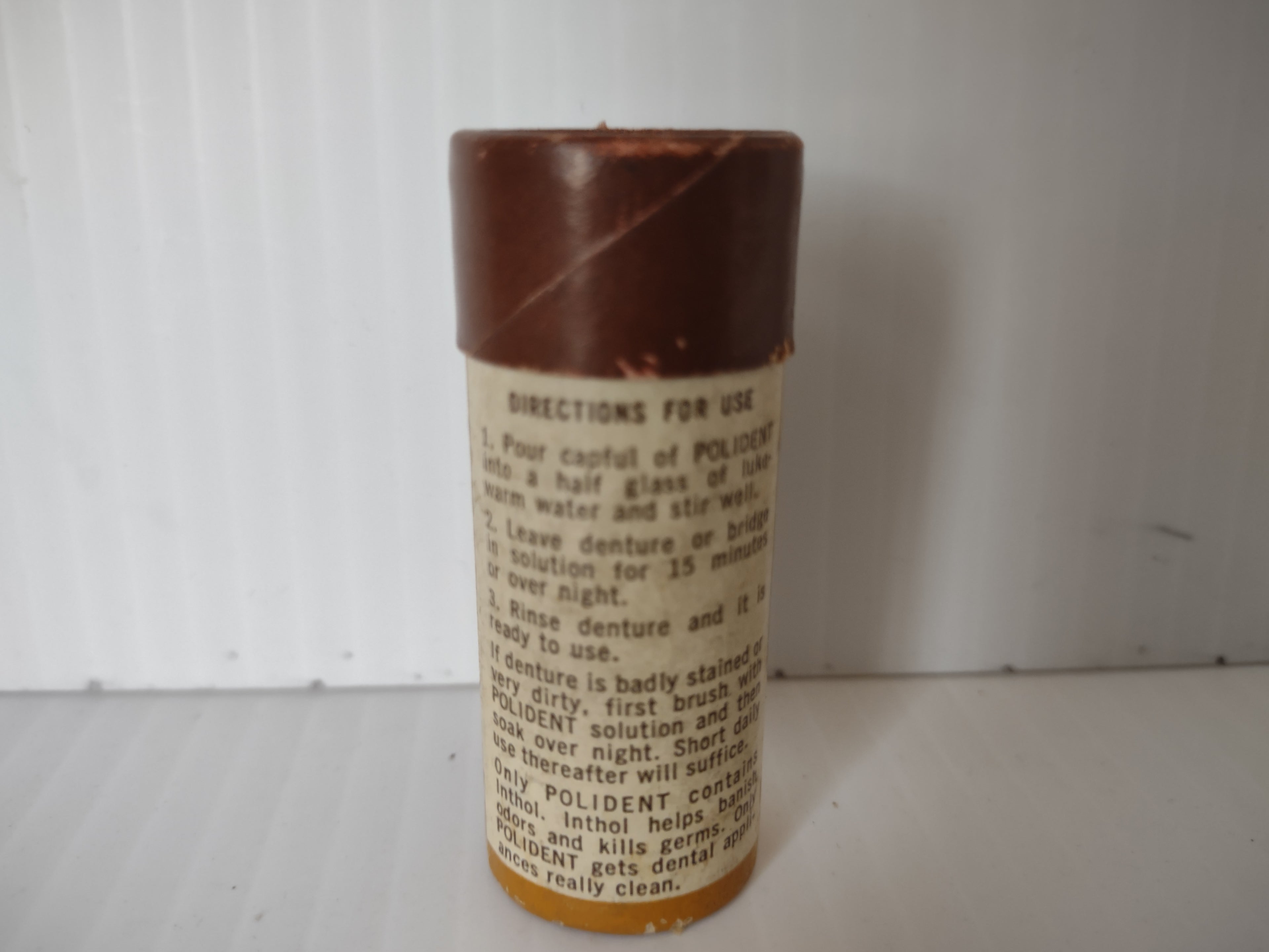 Vintage Polident Denture Cleaner Paper Container EMPTY Brown & Gold [6474]