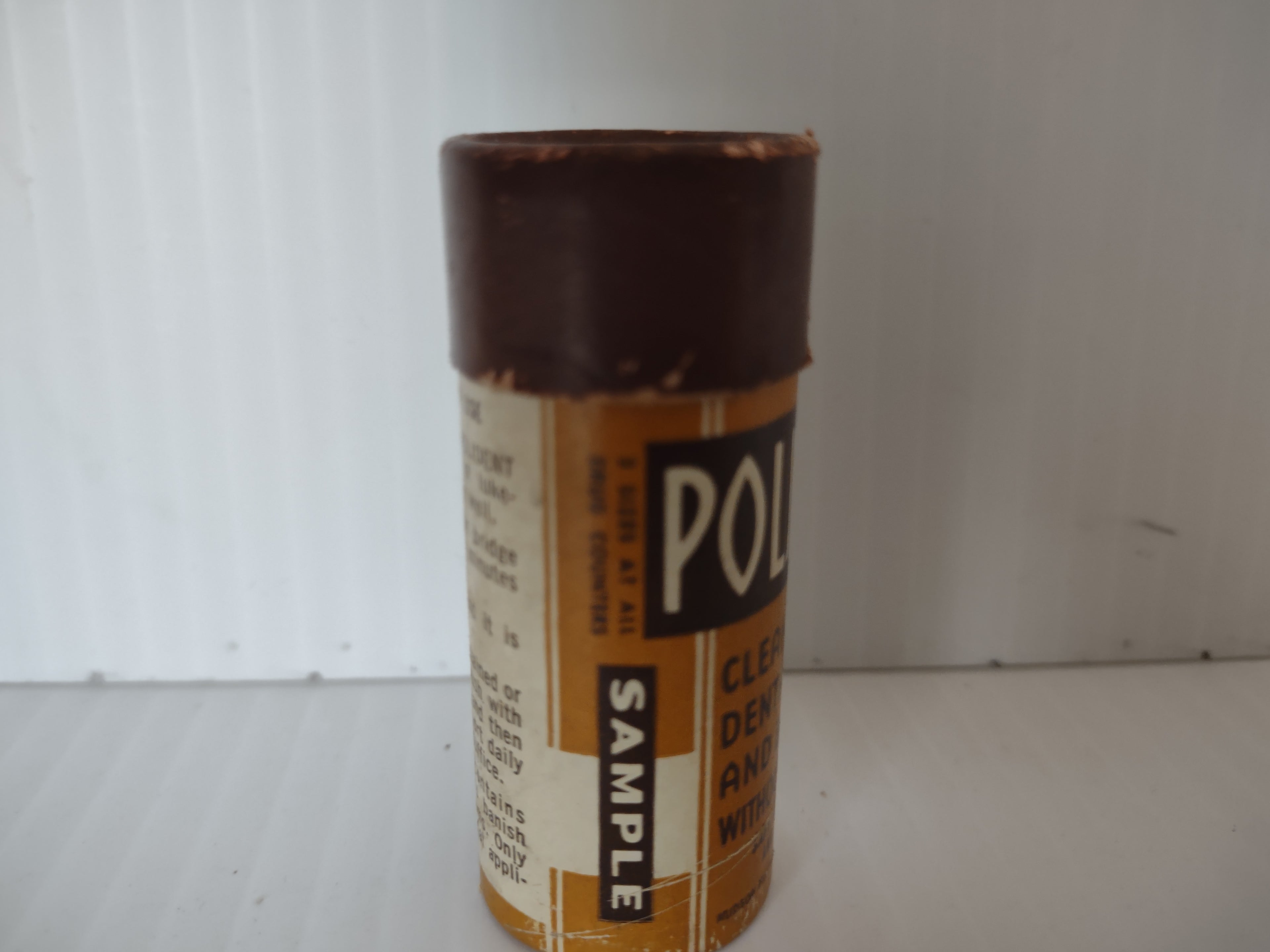 Vintage Polident Denture Cleaner Paper Container EMPTY Brown & Gold [6474]