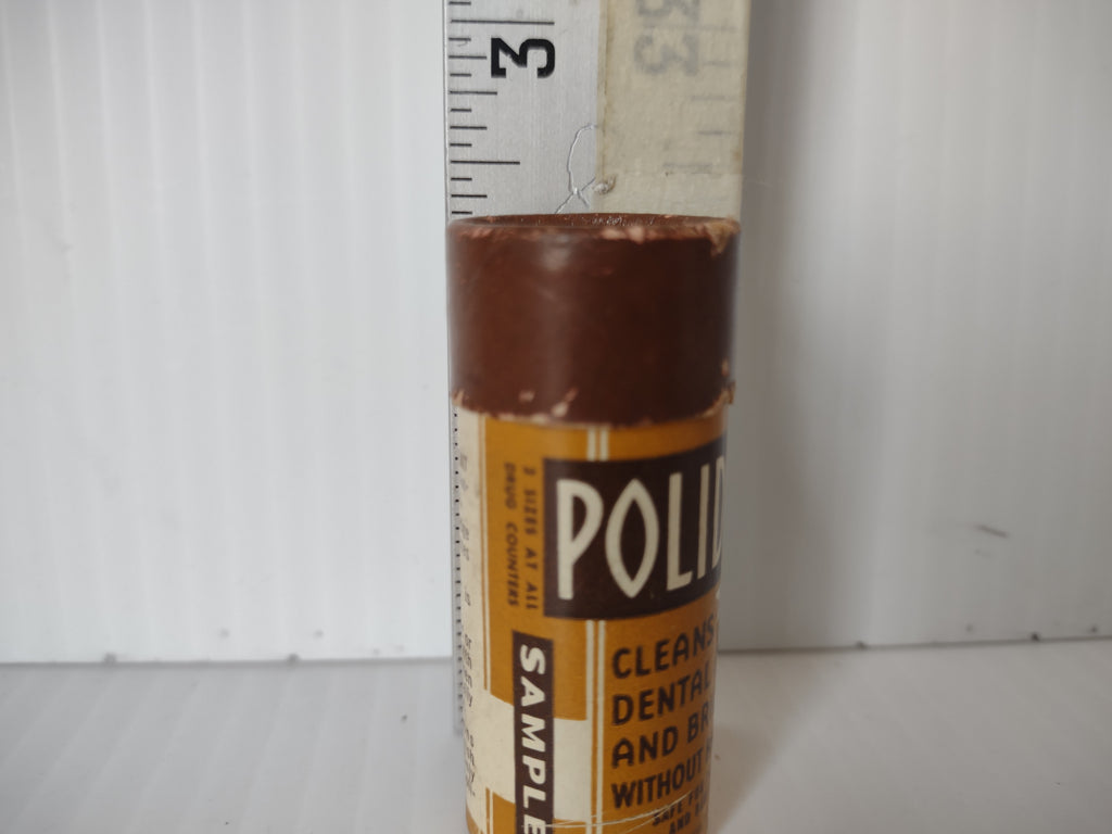 Vintage Polident Denture Cleaner Paper Container EMPTY Brown & Gold [6474]