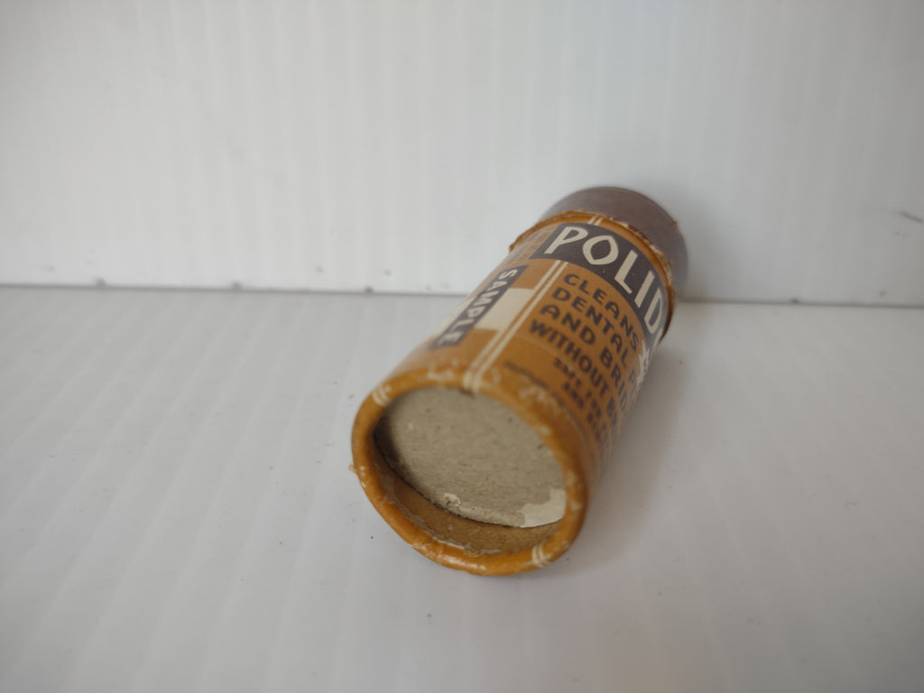 Vintage Polident Denture Cleaner Paper Container EMPTY Brown & Gold [6474]