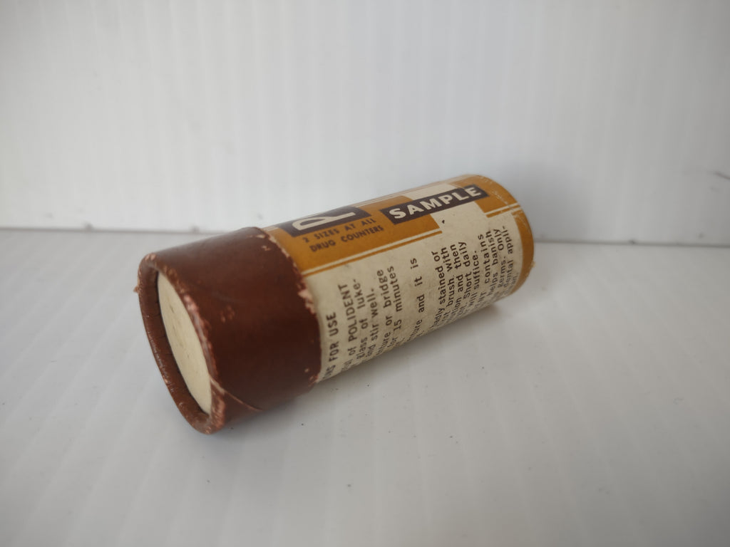 Vintage Polident Denture Cleaner Paper Container EMPTY Brown & Gold [6474]