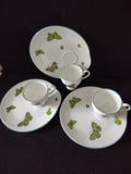 Vintage Staffordshire Butterfly Snack Plate Cup Bone China England x3 [6269]