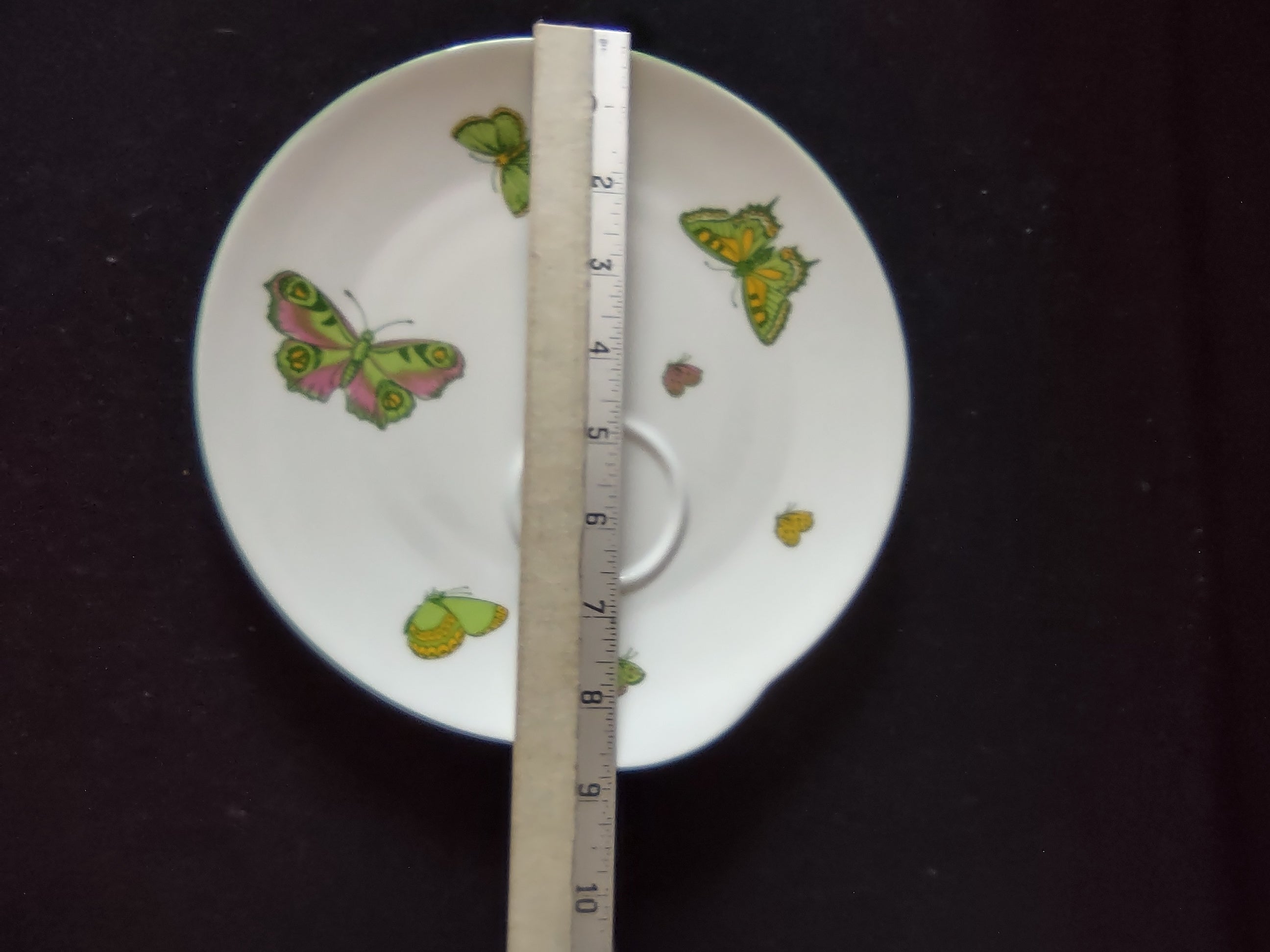 Vintage Staffordshire Butterfly Snack Plate Cup Bone China England x3 [6269]