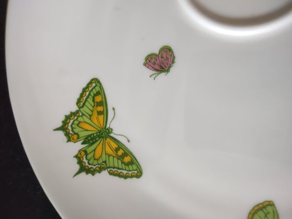 Vintage Staffordshire Butterfly Snack Plate Cup Bone China England x3 [6269]
