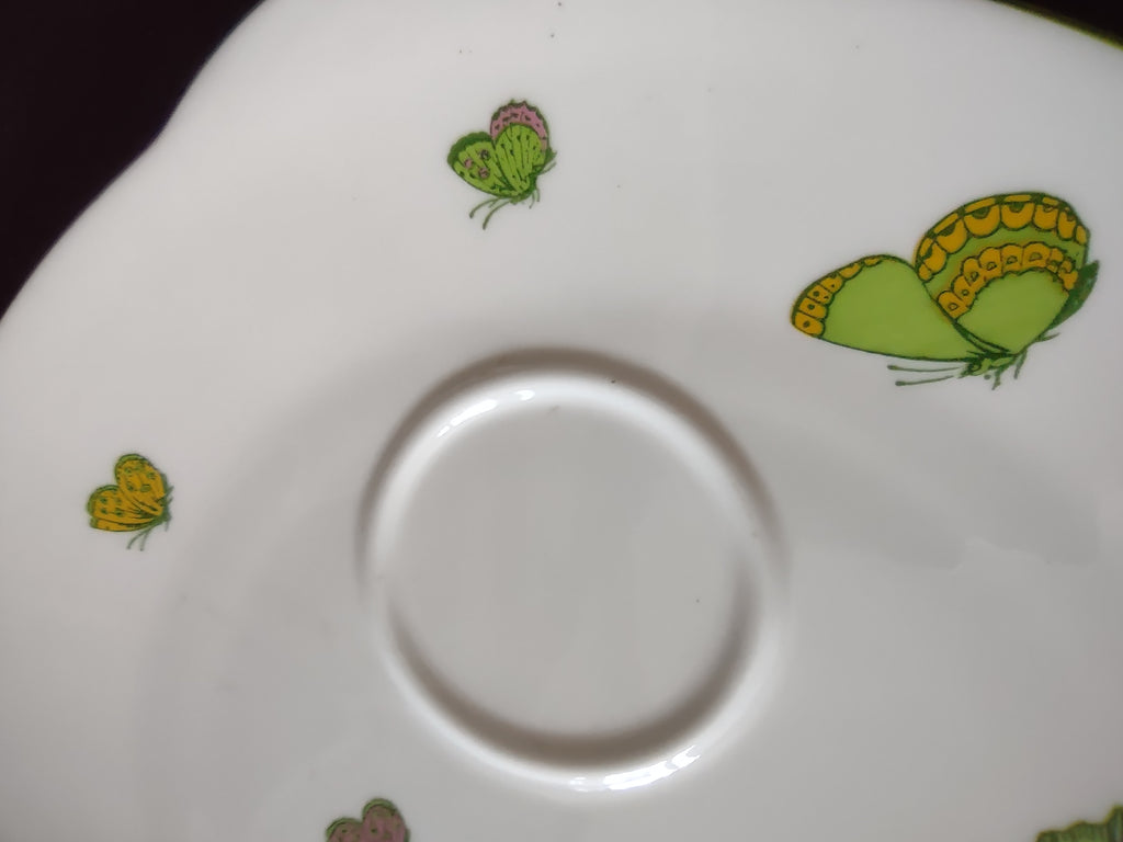 Vintage Staffordshire Butterfly Snack Plate Cup Bone China England x3 [6269]