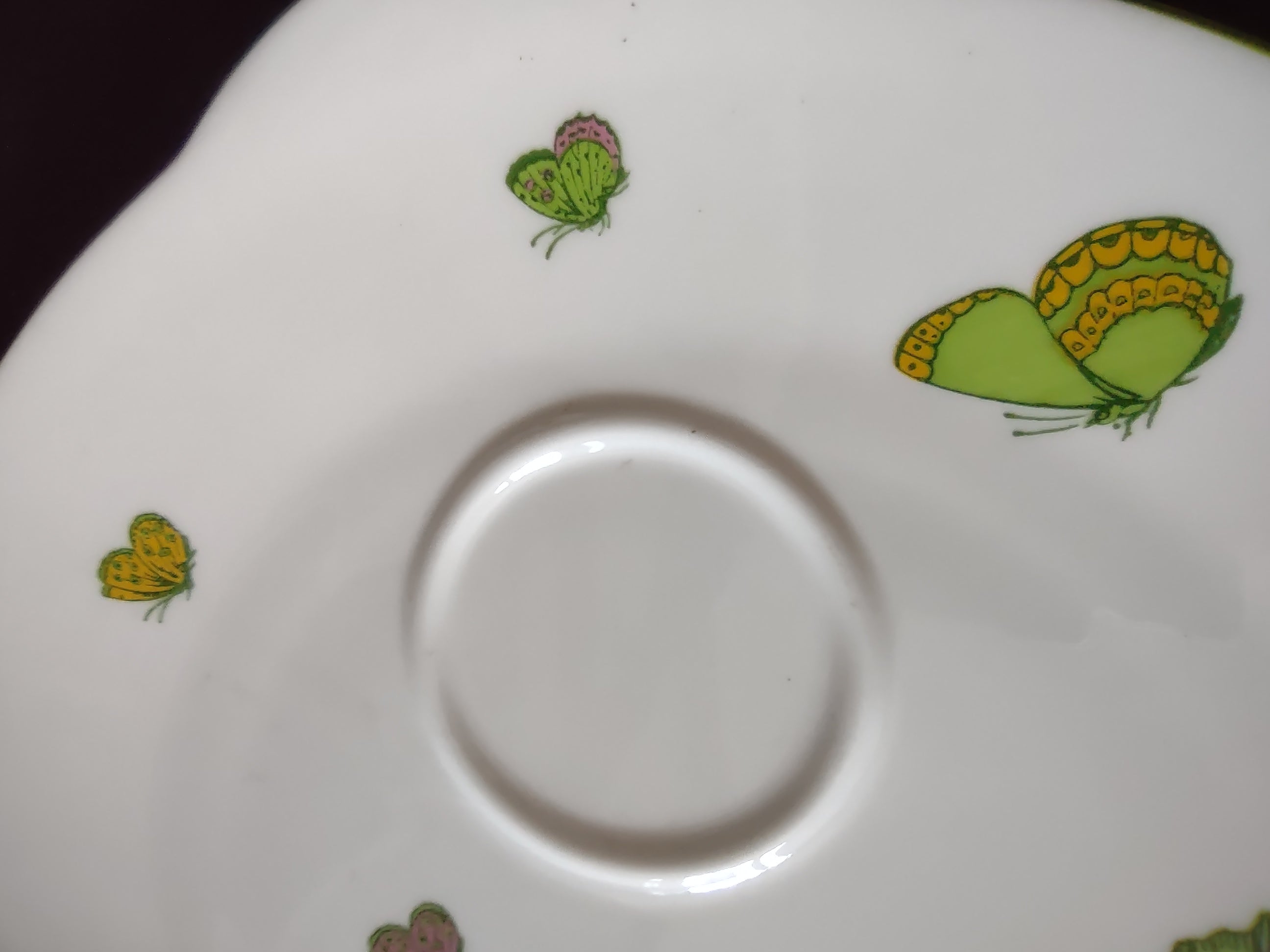 Vintage Staffordshire Butterfly Snack Plate Cup Bone China England x3 [6269]