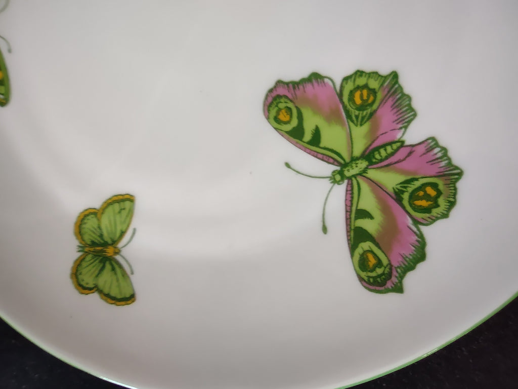 Vintage Staffordshire Butterfly Snack Plate Cup Bone China England x3 [6269]
