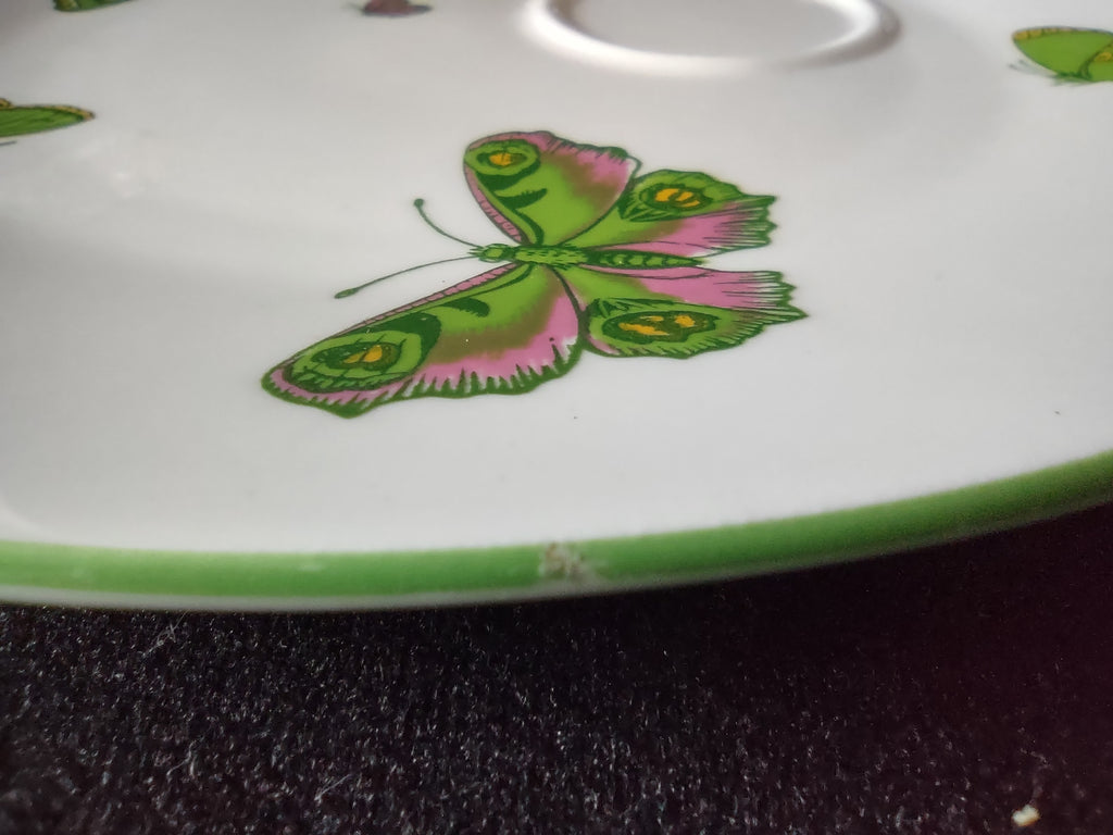Vintage Staffordshire Butterfly Snack Plate Cup Bone China England x3 [6269]