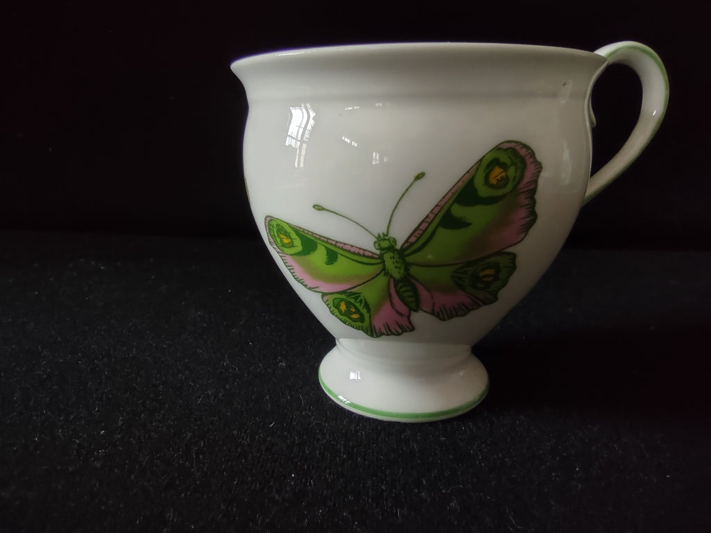 Vintage Staffordshire Butterfly Snack Plate Cup Bone China England x3 [6269]