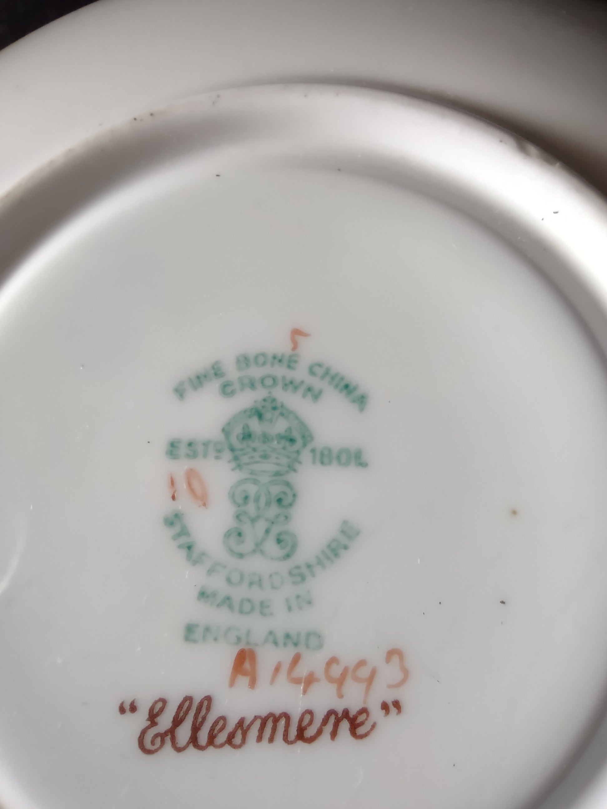 Vintage Crown Staffordshire Ellesmere Cup Saucer Bone China England Pair [6272]