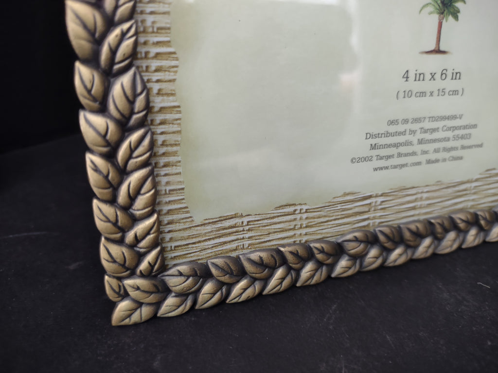 Vintage Exotic Travels 4x6 Photo Frame Jeweled Elephant Braided Leaf Border [6291]