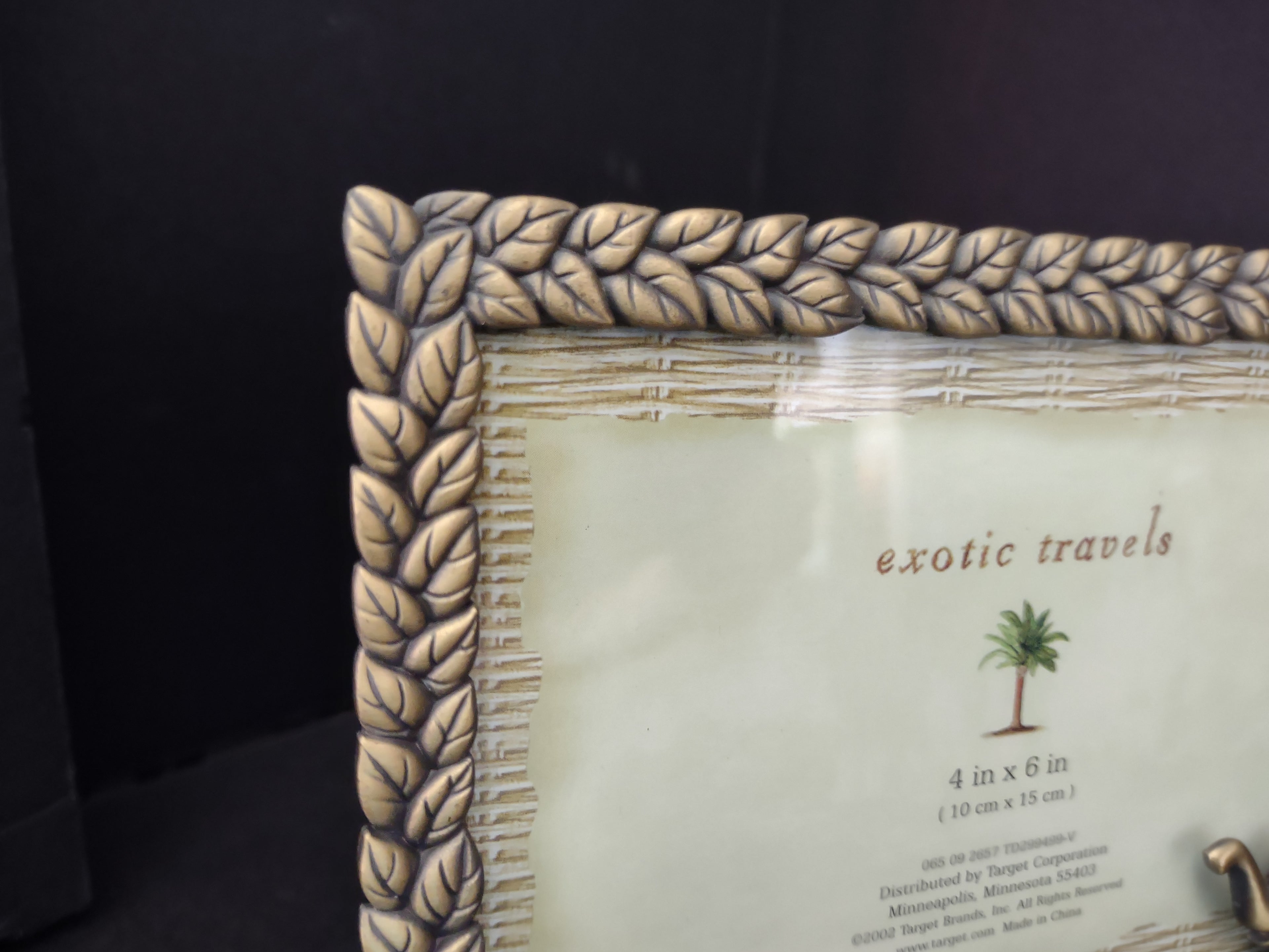 Vintage Exotic Travels 4x6 Photo Frame Jeweled Elephant Braided Leaf Border [6291]