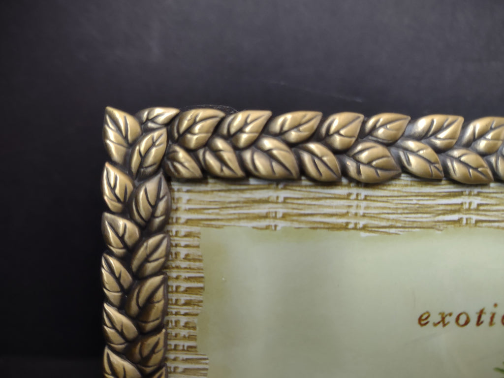 Vintage Exotic Travels 4x6 Photo Frame 3D Rhinestones Green Bird Braided Leaf Border [6292]