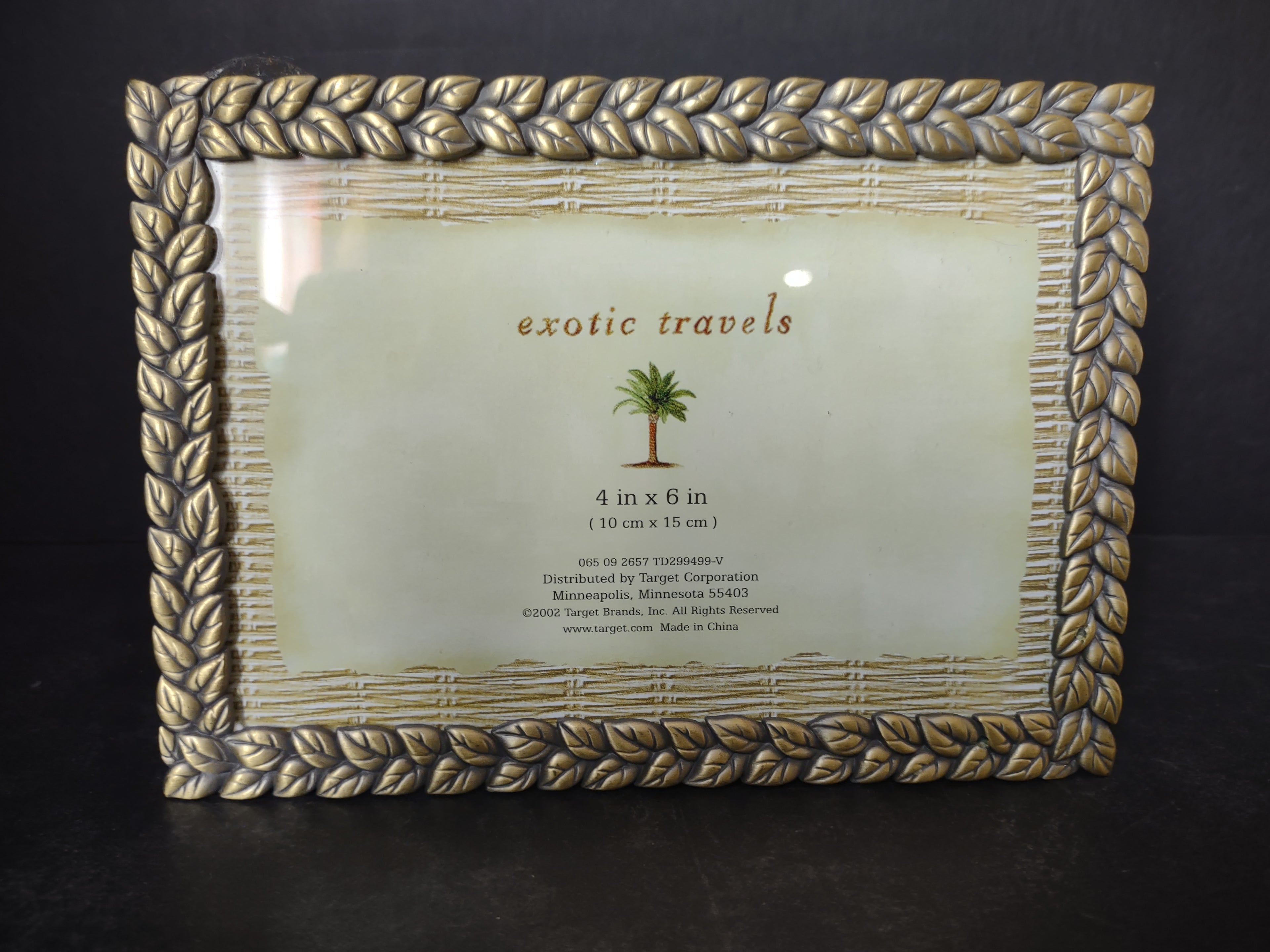 Vintage Exotic Travels 4x6 Photo Frame Antique Gold Color Braided Leaf [6293]