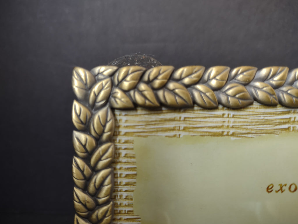 Vintage Exotic Travels 4x6 Photo Frame Antique Gold Color Braided Leaf [6293]