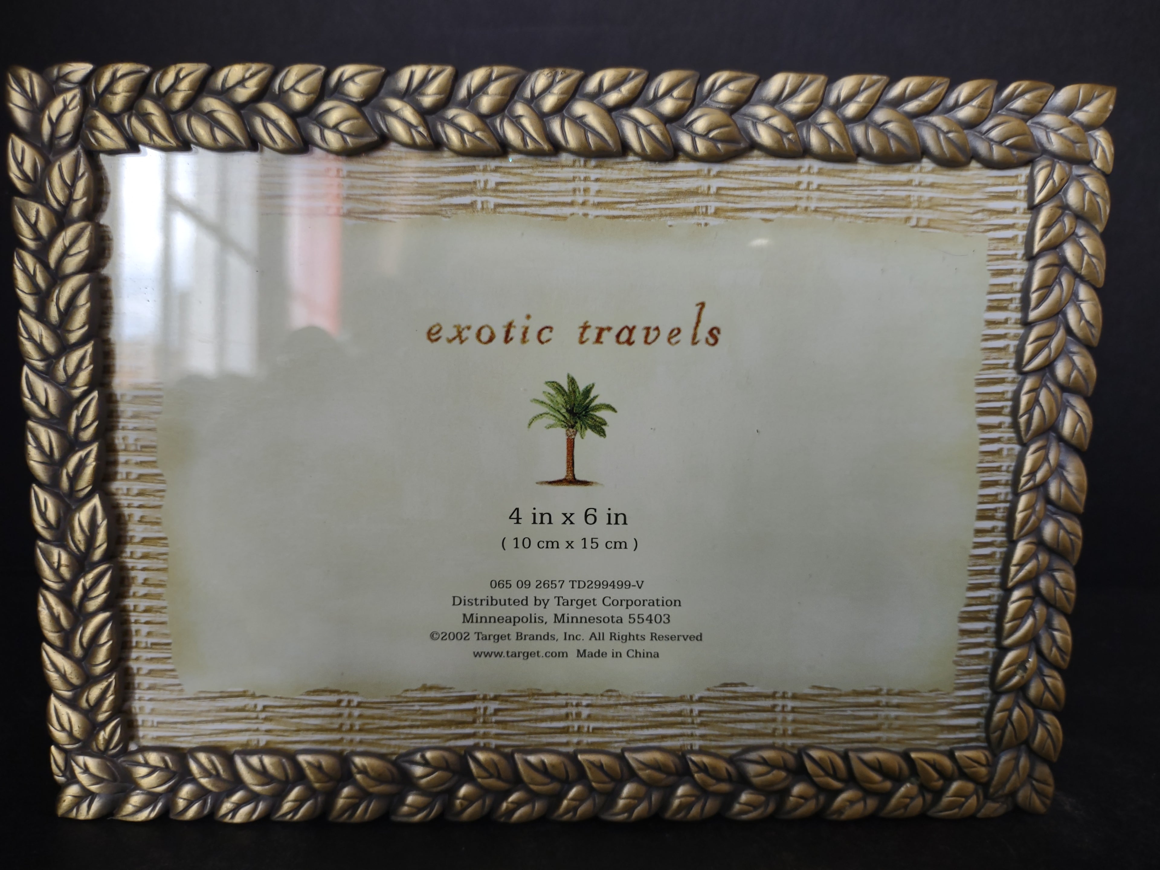 Vintage Exotic Travels 4x6 Photo Frame Antique Gold Color Braided Leaf [6293]