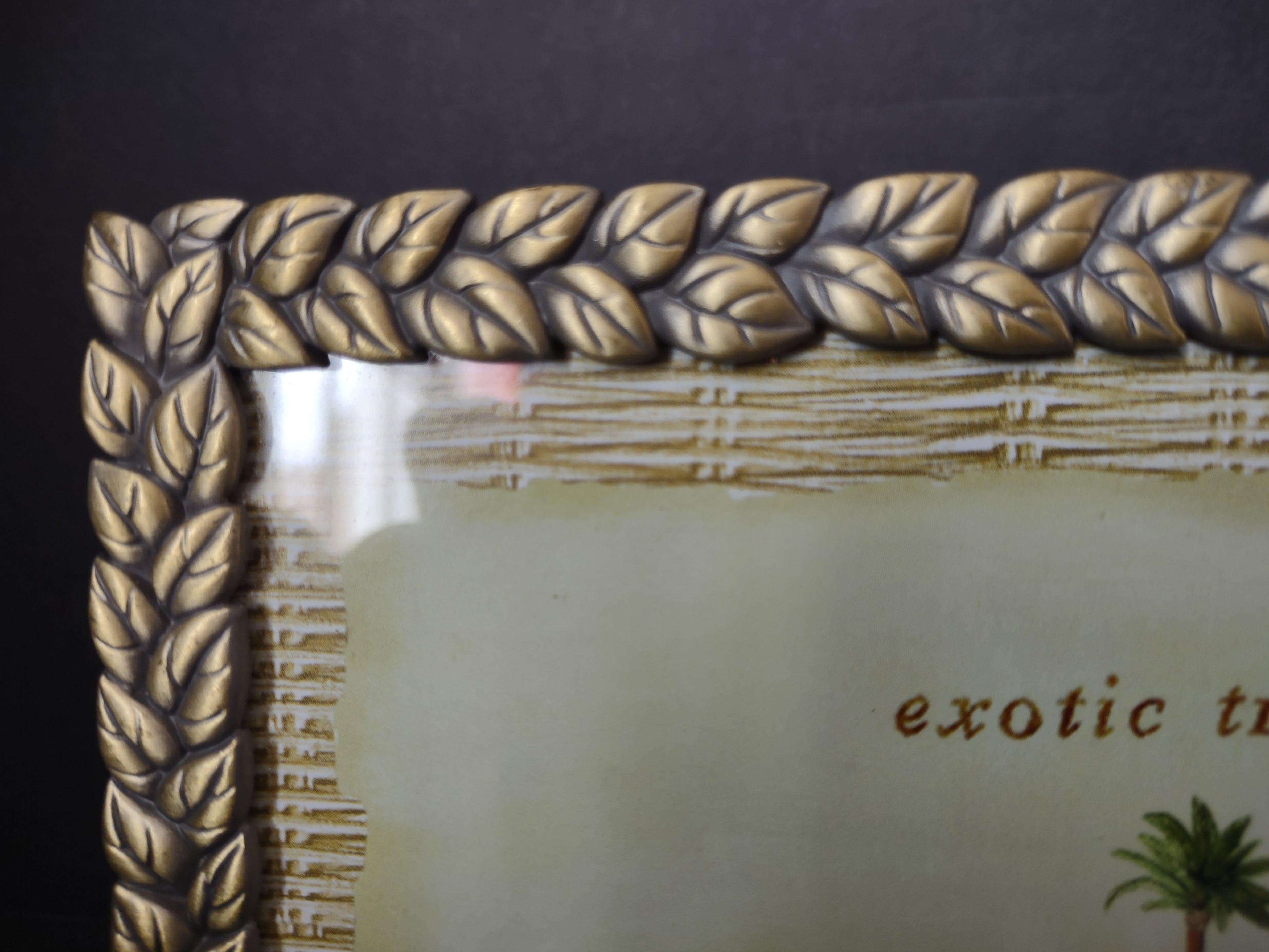 Vintage Exotic Travels 4x6 Photo Frame Antique Gold Color Braided Leaf [6293]