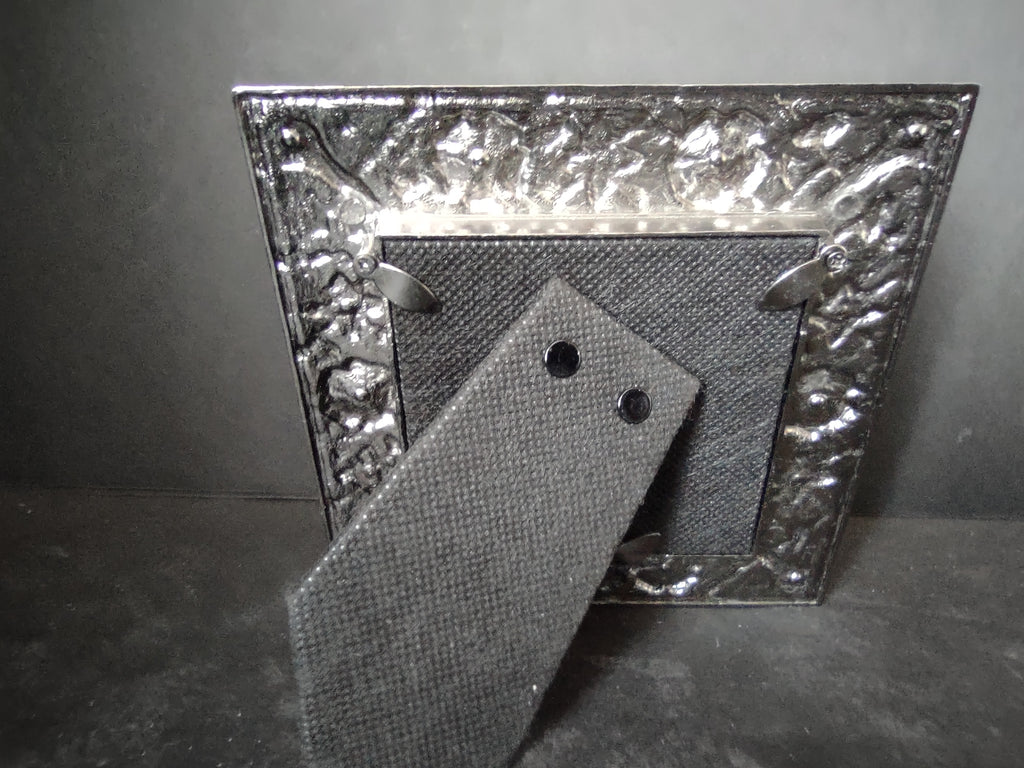 Vintage Exotic Travels 3.5x3.5 Photo Frame Silver-Tone Floral Lattice Red Rhinestones [6294]