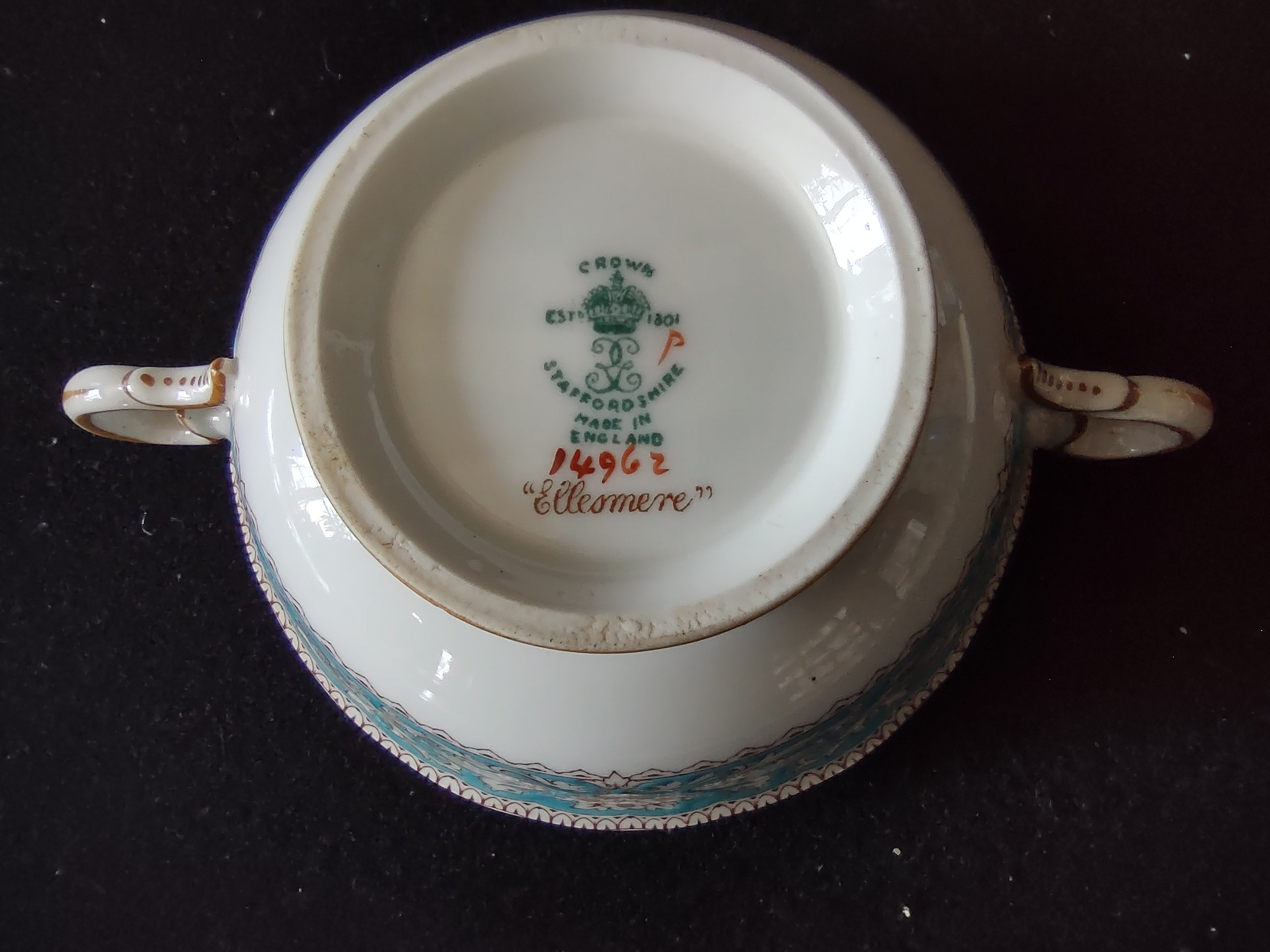 Vintage Staffordshire Ellesmere Bouillon Cup Saucer Bone China England [6276]