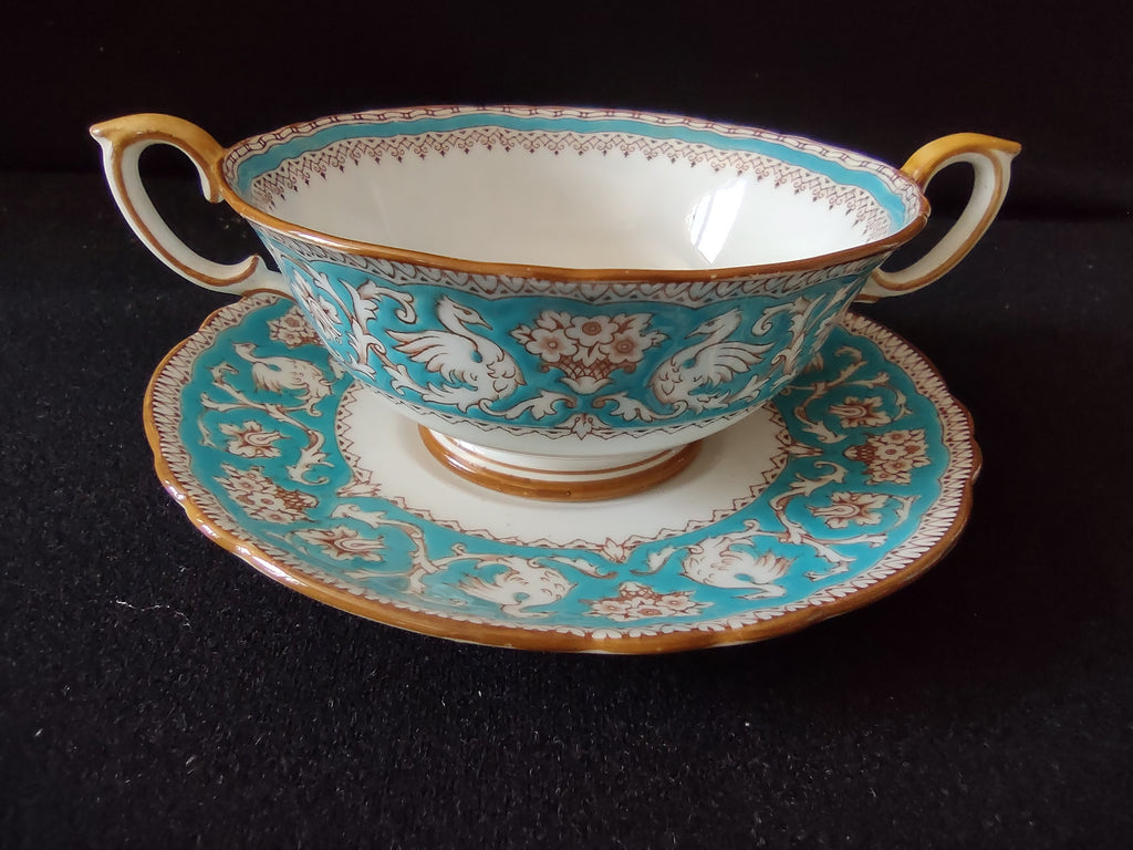 Vintage Staffordshire Ellesmere Bouillon Cup Saucer Bone China England [6276]