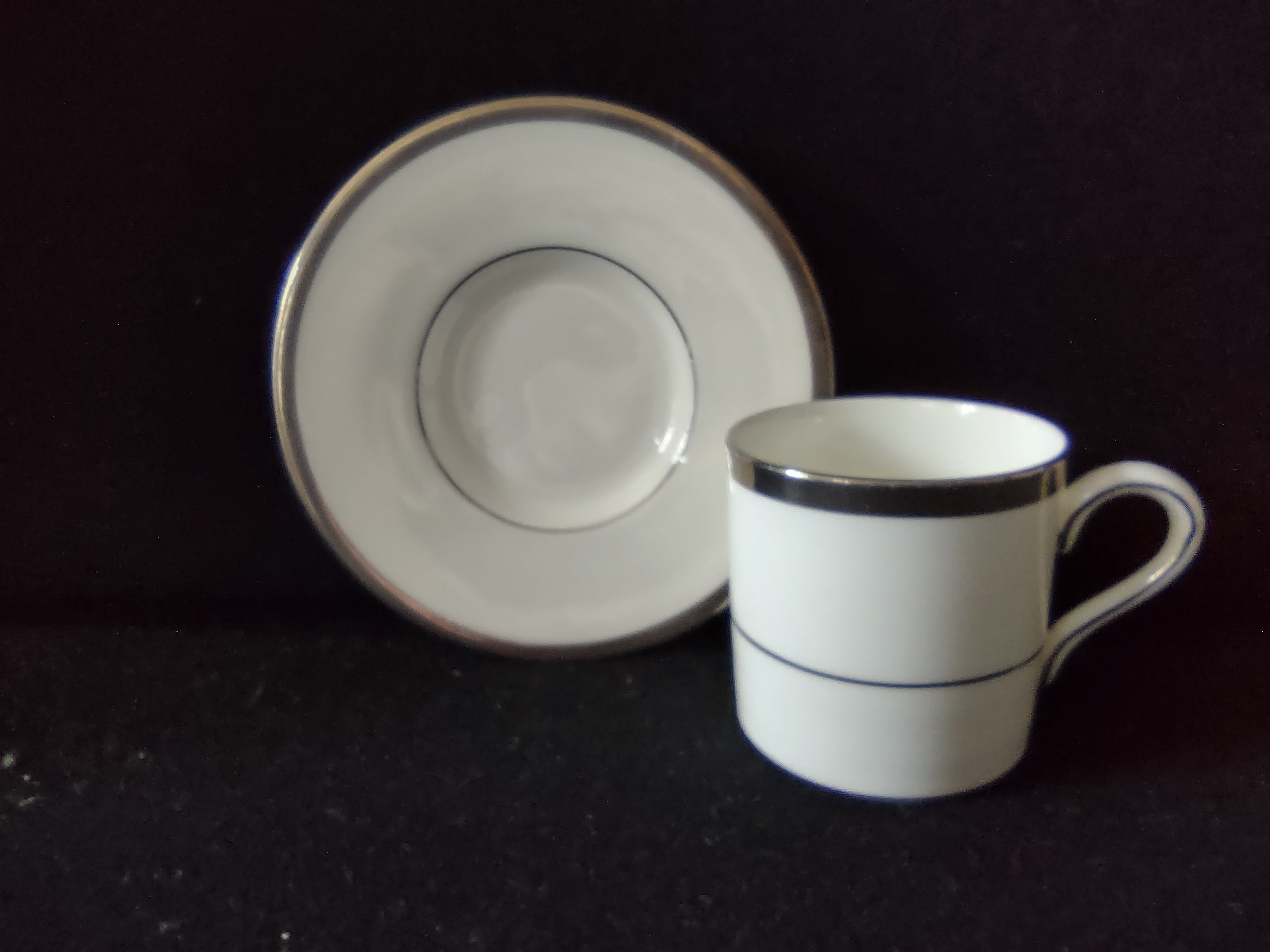 Vintage Wedgwood Platinum Band Demitasse Cup Saucer Set Bone China England [6284]