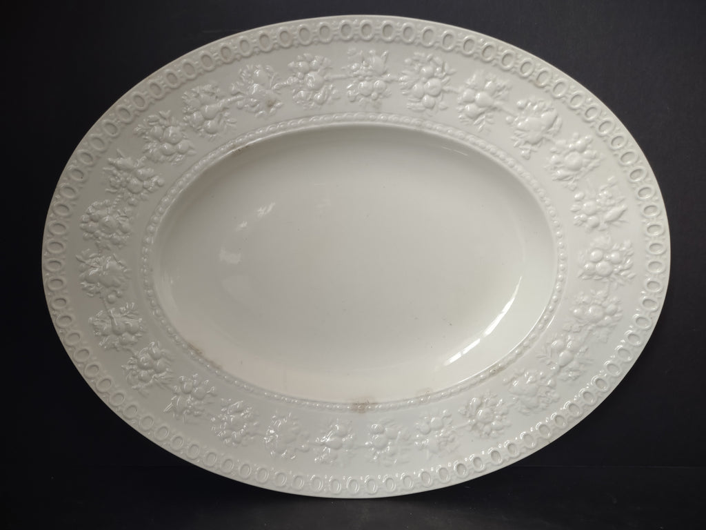 Vintage Wedgwood Wellesley English White Ironstone Oval Serving Platter Embossed [6295]