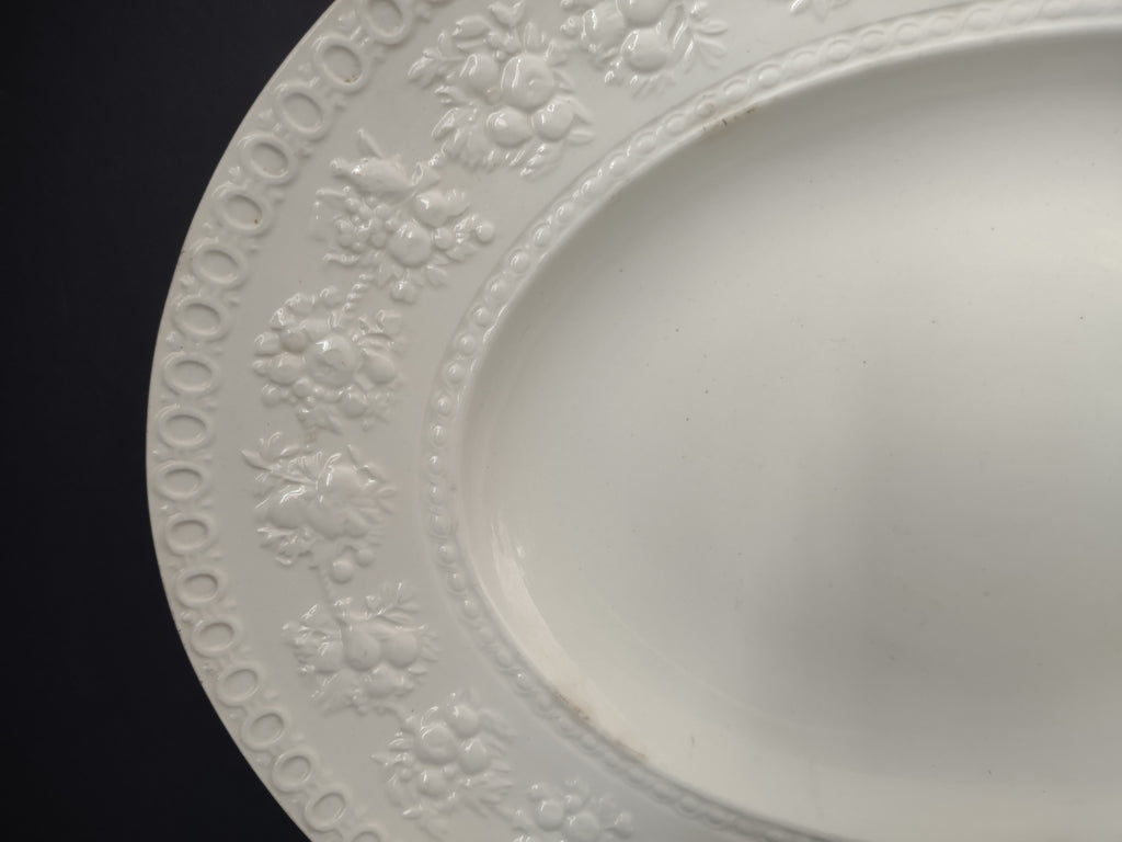 Vintage Wedgwood Wellesley English White Ironstone Oval Serving Platter Embossed [6295]